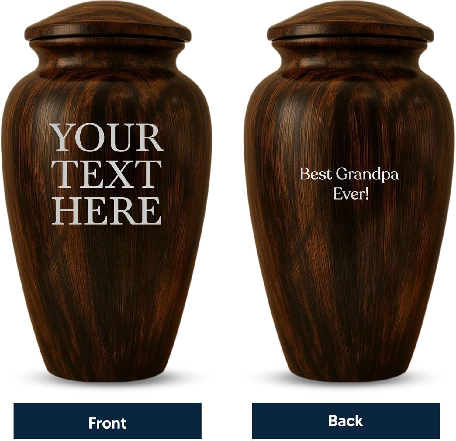Custom Cremation Urn with Painted Wood Finish and Personalized Text