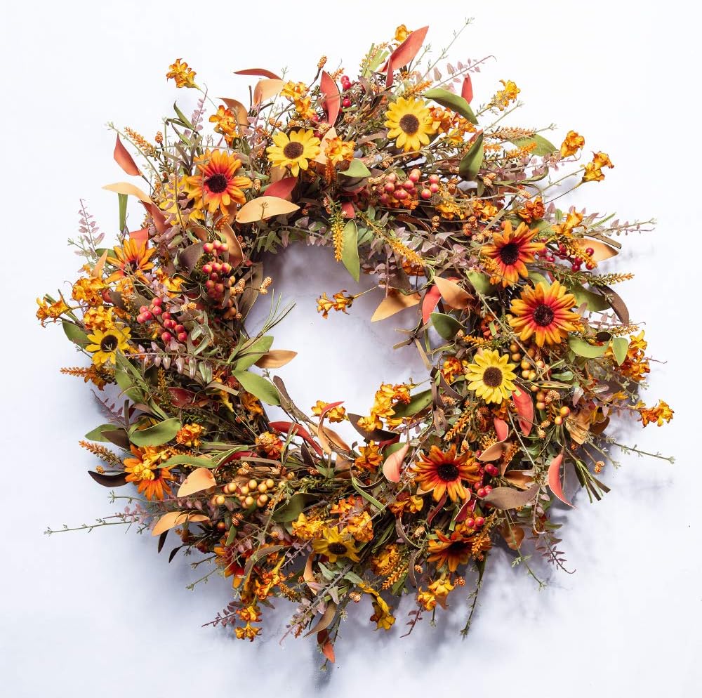 24 Inch Artificial Fall Wreath for Front Door