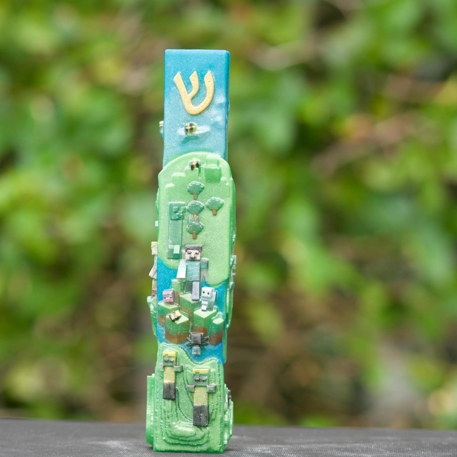 Handmade Mine Pixel Mezuzah Case for Jewish Kids Room