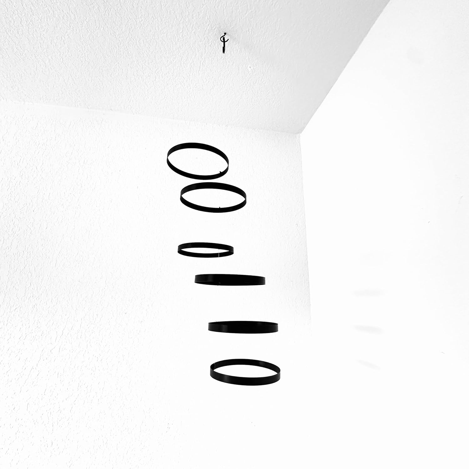 Modern Hanging Mobile with 6 Black Rings 55 - Home Decor