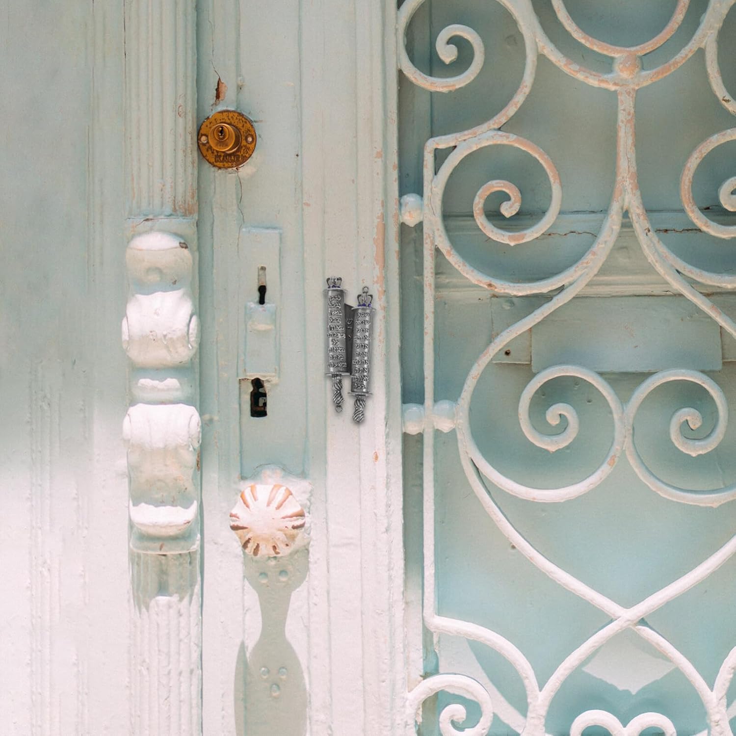 PRETYZOOM Pewter Mezuzah Scroll Decor for Front Door
