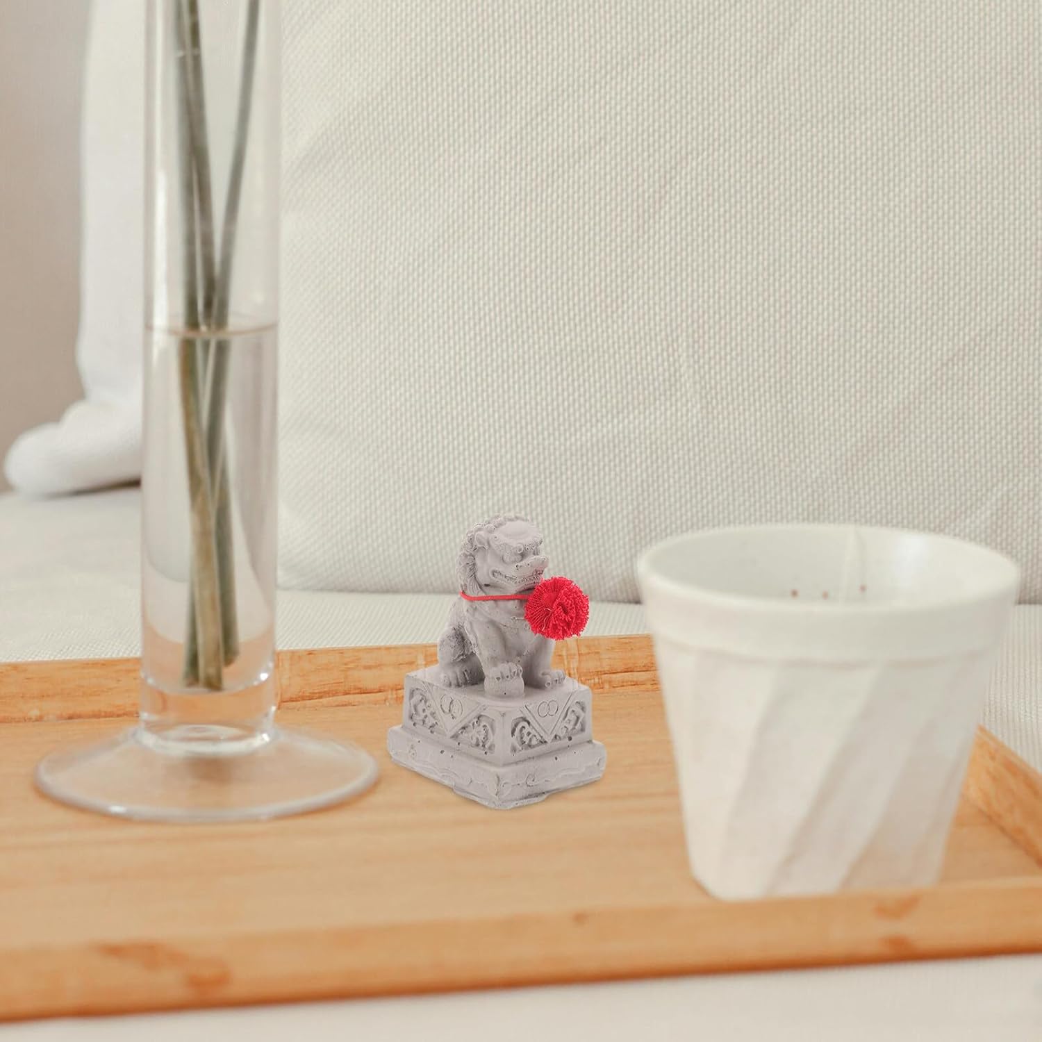 VOSAREA 2pcs Mini Chinese Lion Statues Decorative Figurines