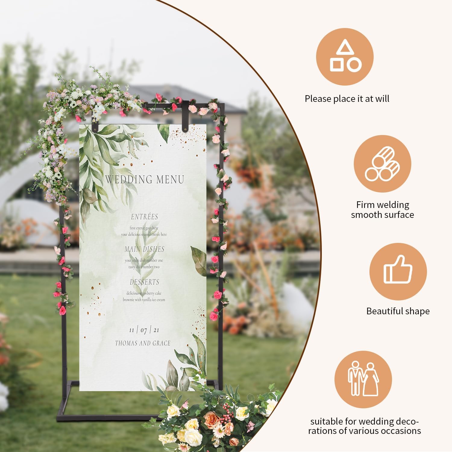 Adjustable Wedding Sign Stand with 4 Leather Straps