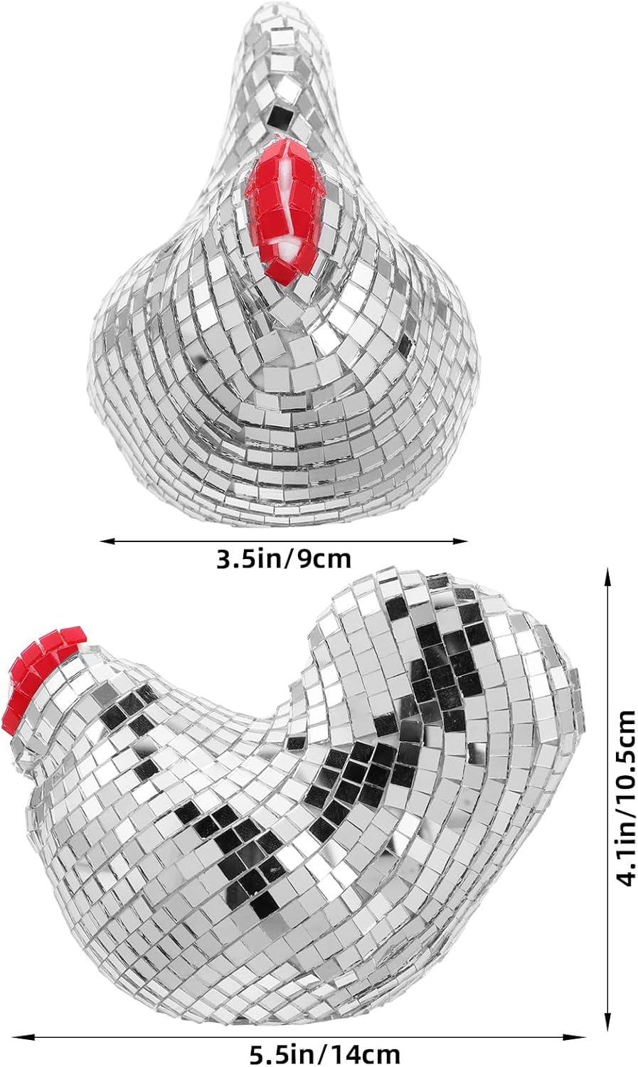 LUOZZY Mirror Ball Chicken Figurine Silver