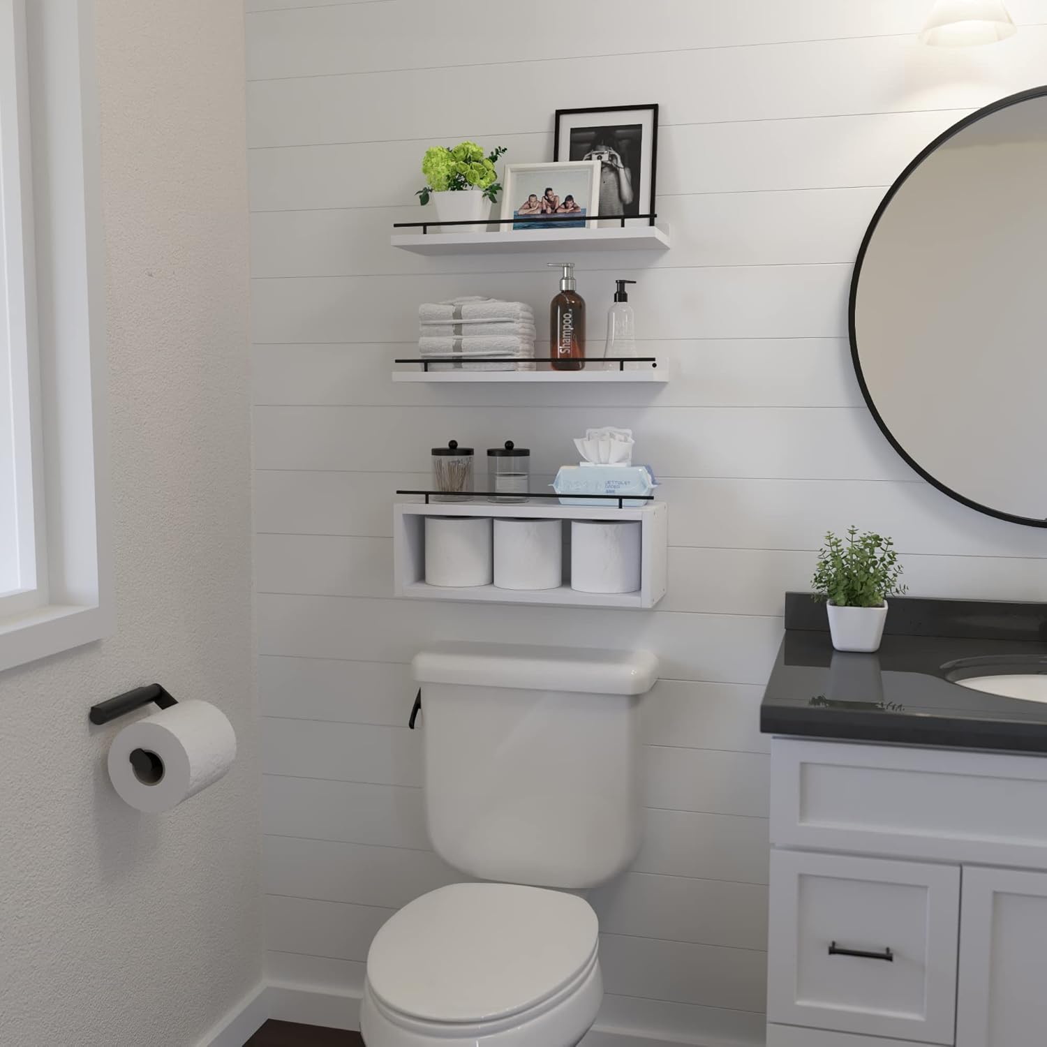 WOPITUES Floating Shelves for Wall with Cube Shelf and Metal Rail