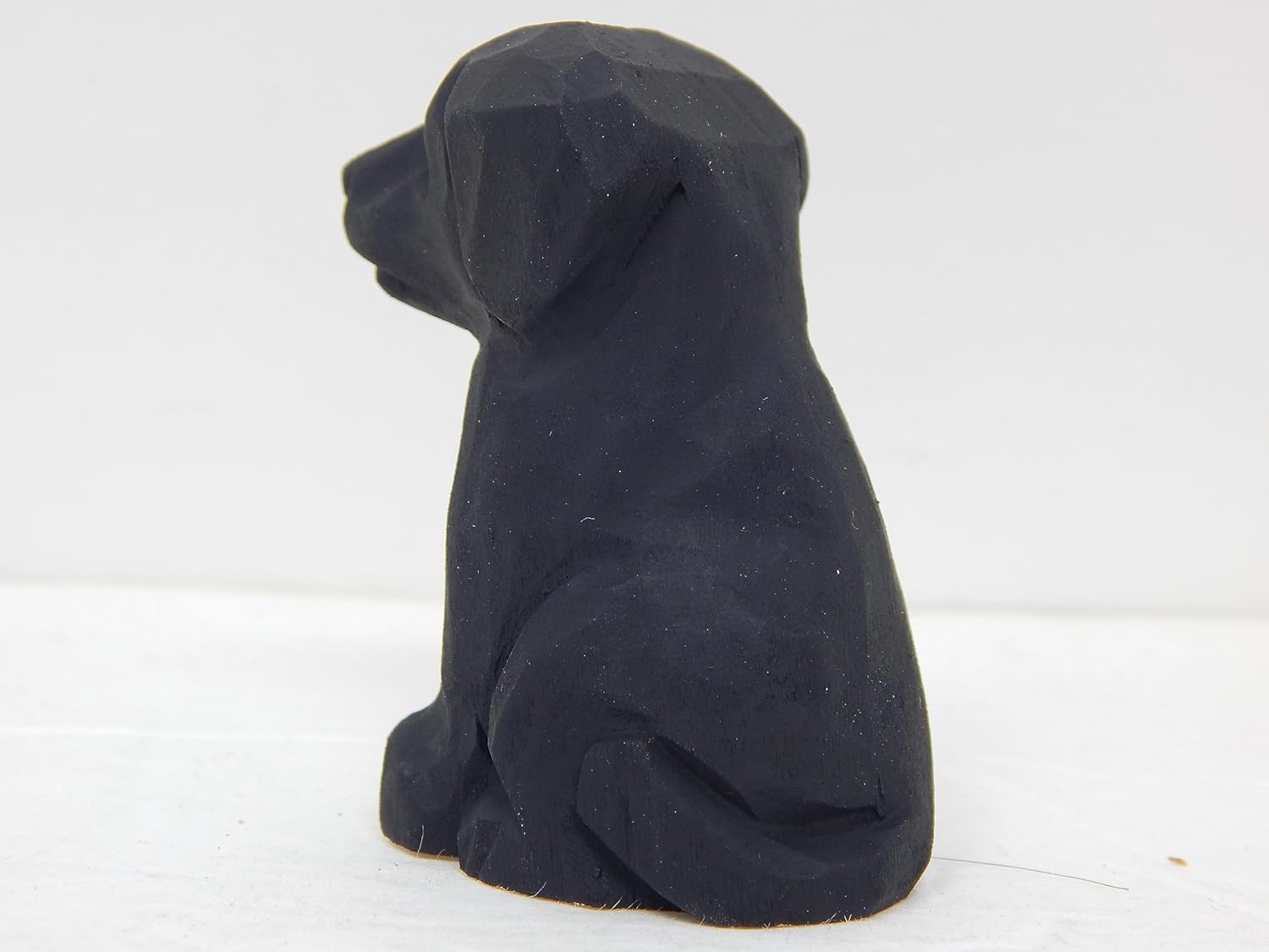 Hand-Carved Black Lab Figurine - Miniature Wooden Dog Sculpture