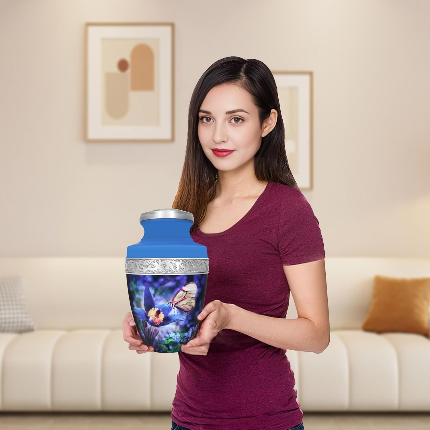 M MEILINXU Urn with Butterflies Blue Large