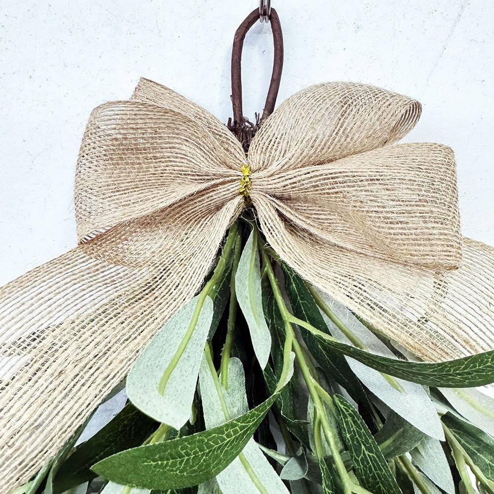 24 Inch Artificial Olive Teardrop Swag with Bow