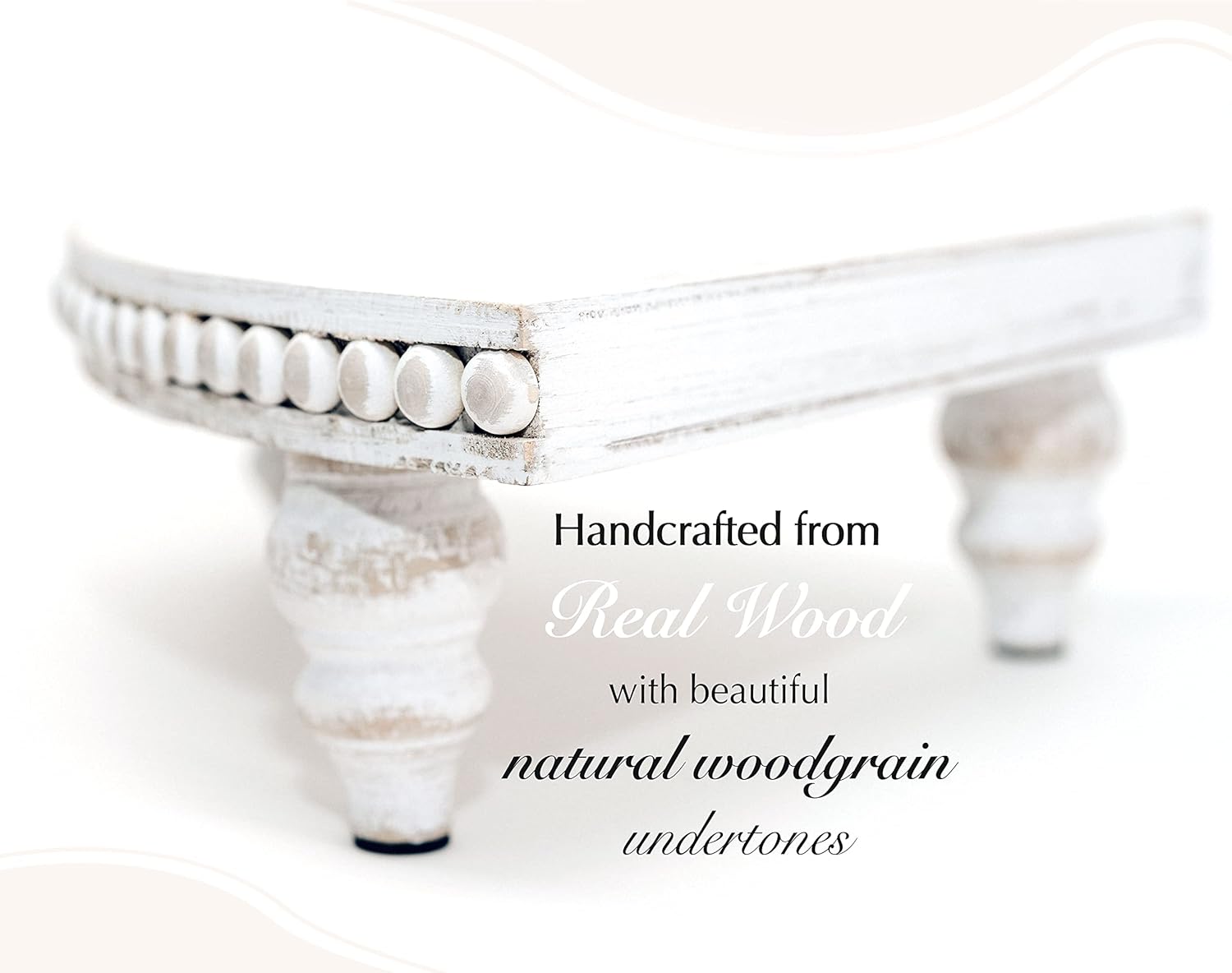 Corner Pedestal Stand with Beaded White Wood Design