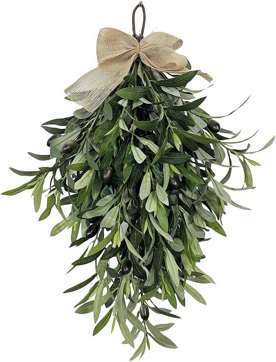 24 Inch Artificial Olive Teardrop Swag with Bow
