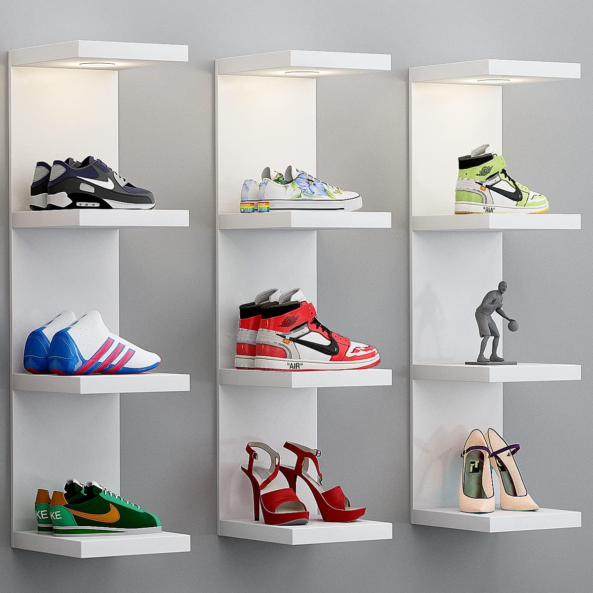 White Floating Wall Shelf Unit with LED Light