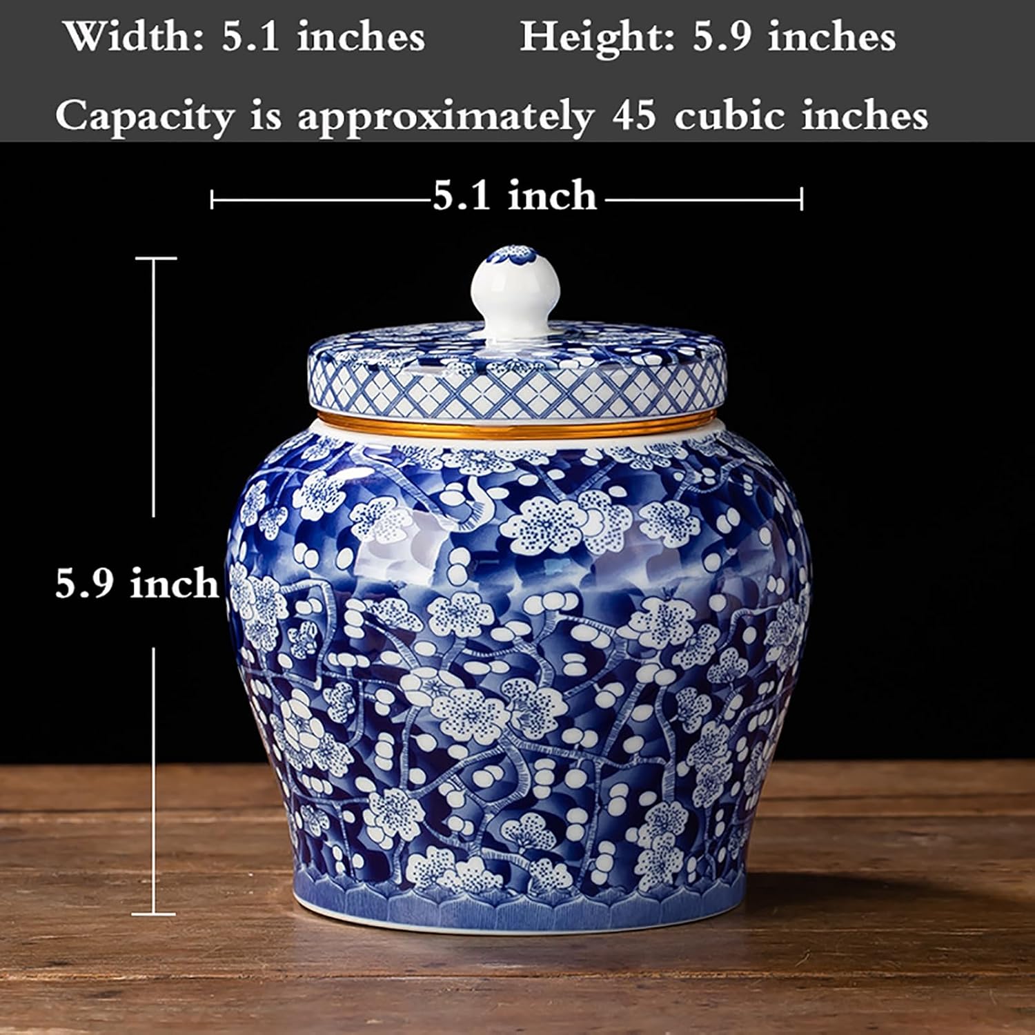 Medium Blue and White Ceramic Urn for Ashes