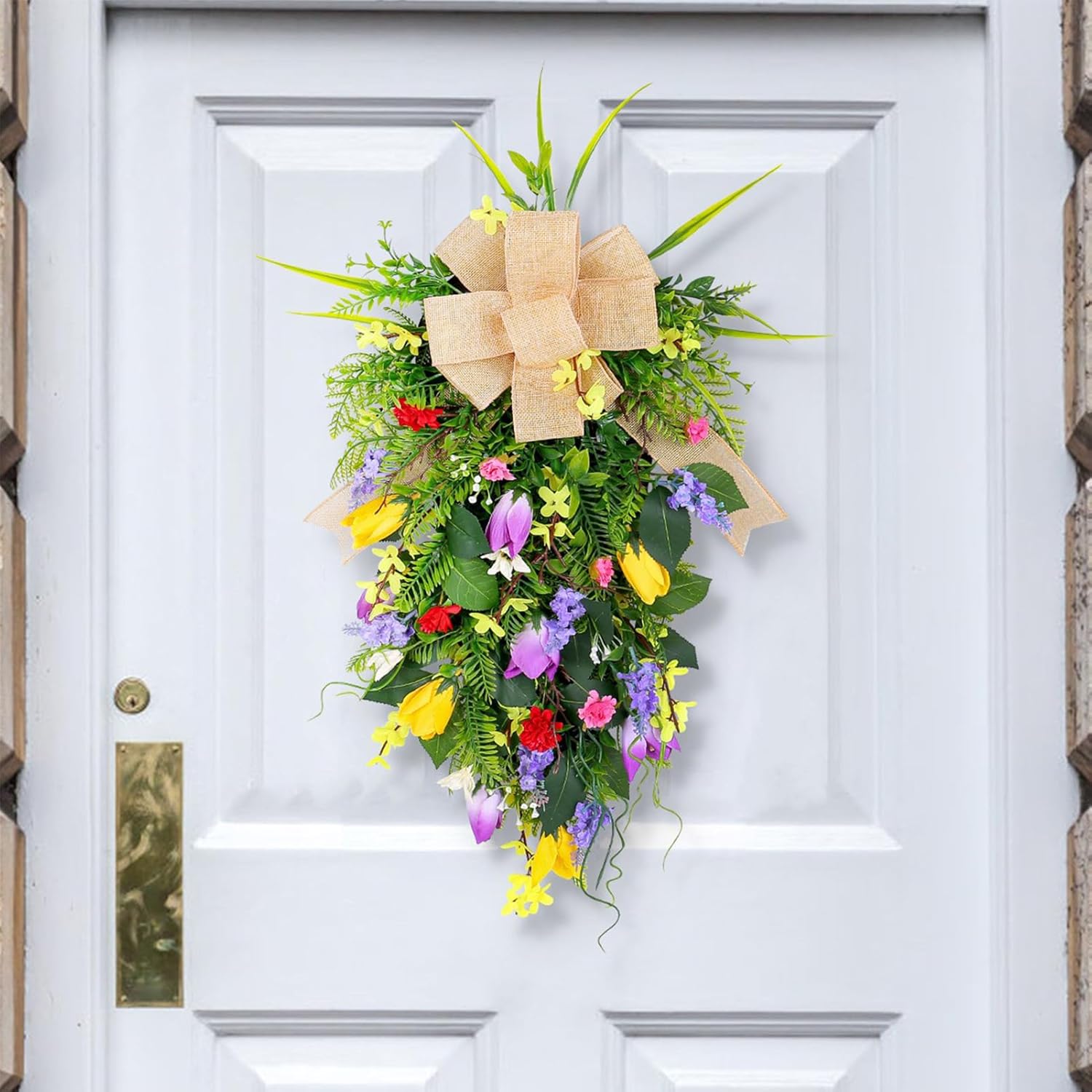 Tulips Teardrop Swag Decor Spring Door Hanging Wreath