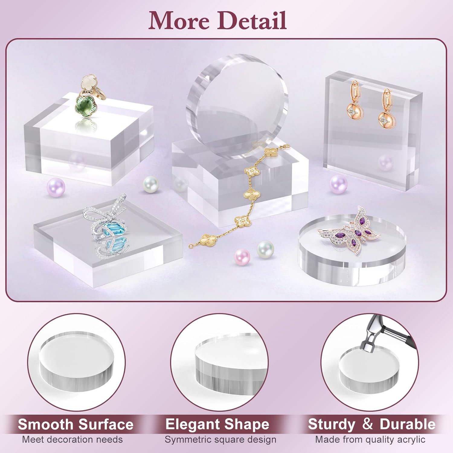 4 Piece Acrylic Display Stand Clear Round Cube Riser