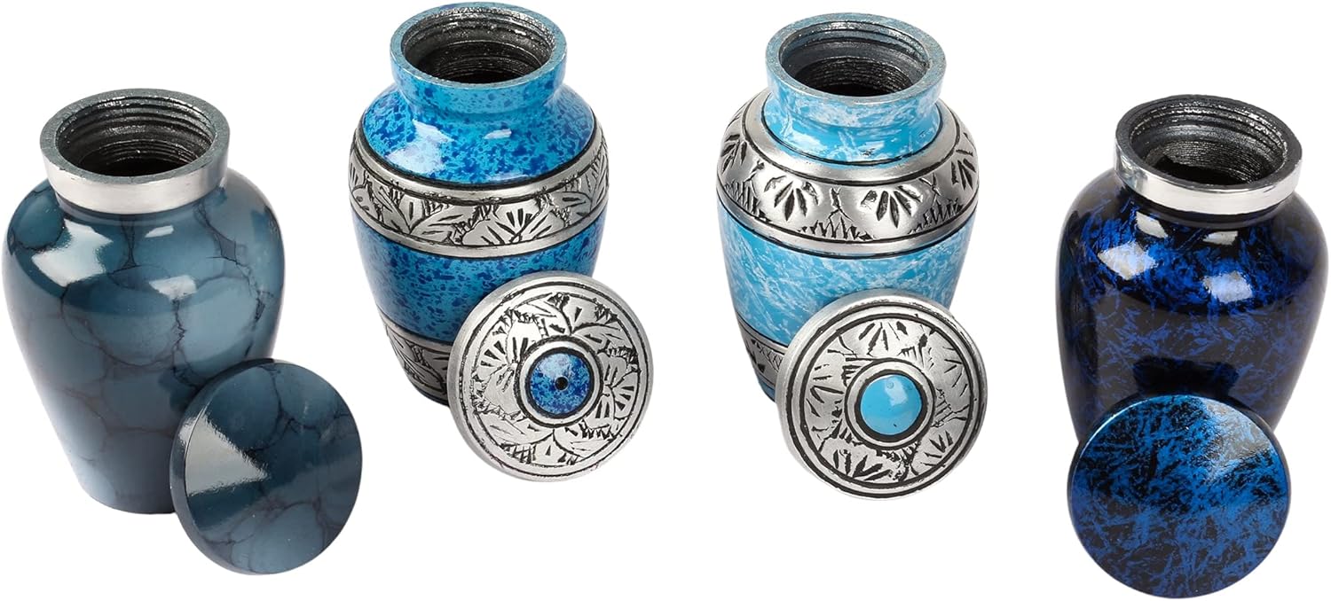 Mini Urns Set of 4 for Human Ashes Blue