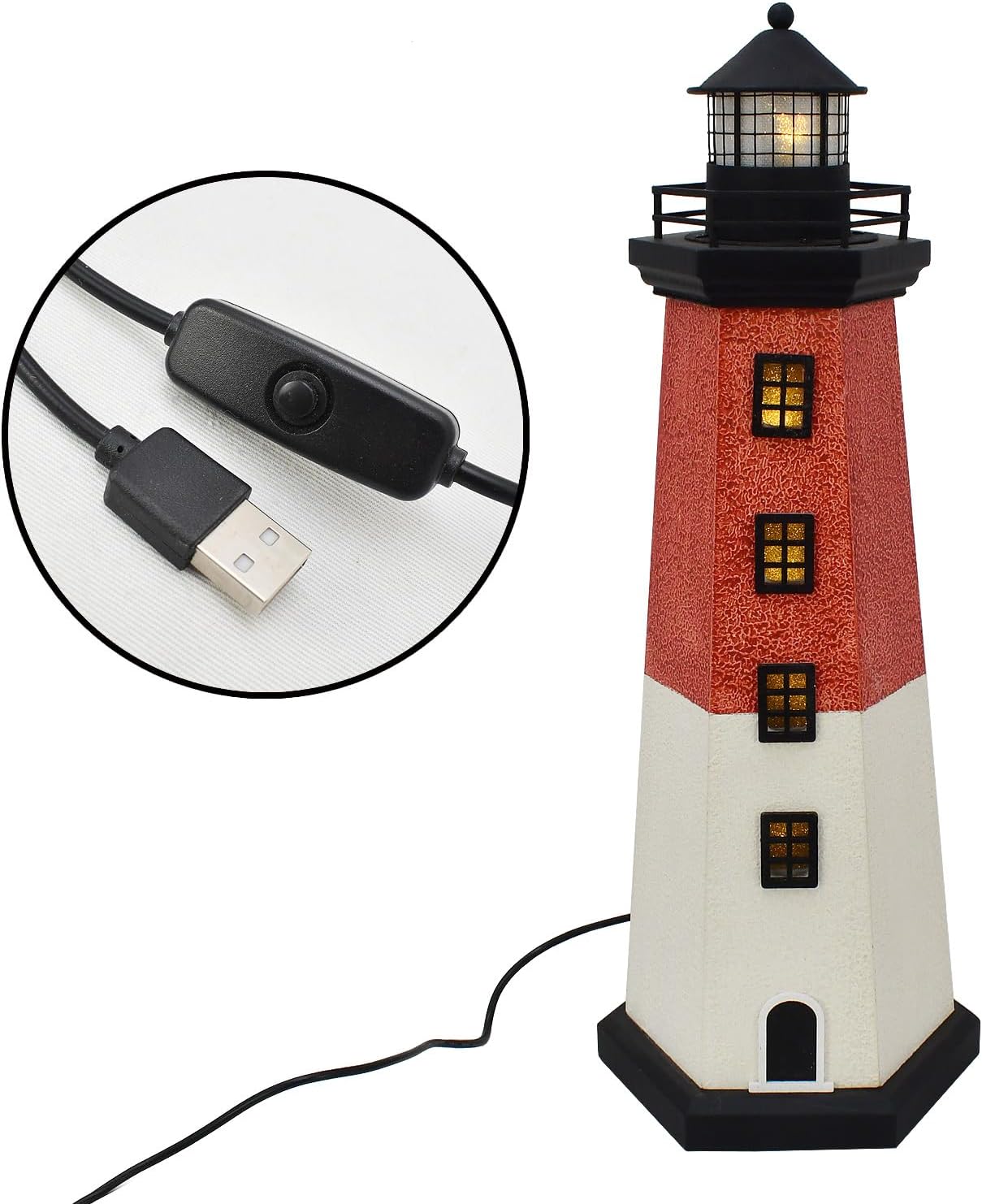 Morning View Lighthouse Decor 1625 Red Wooden Nautical Figurine