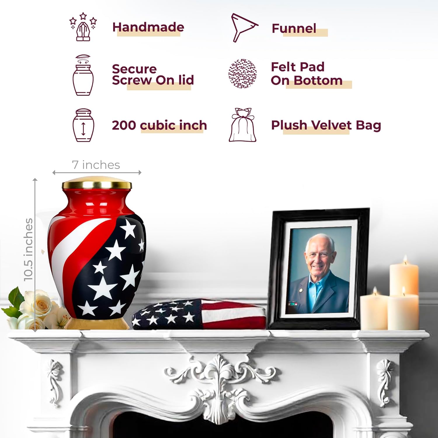 Trupoint Memorials Large Red Cremation Urn for Veteran Ashes