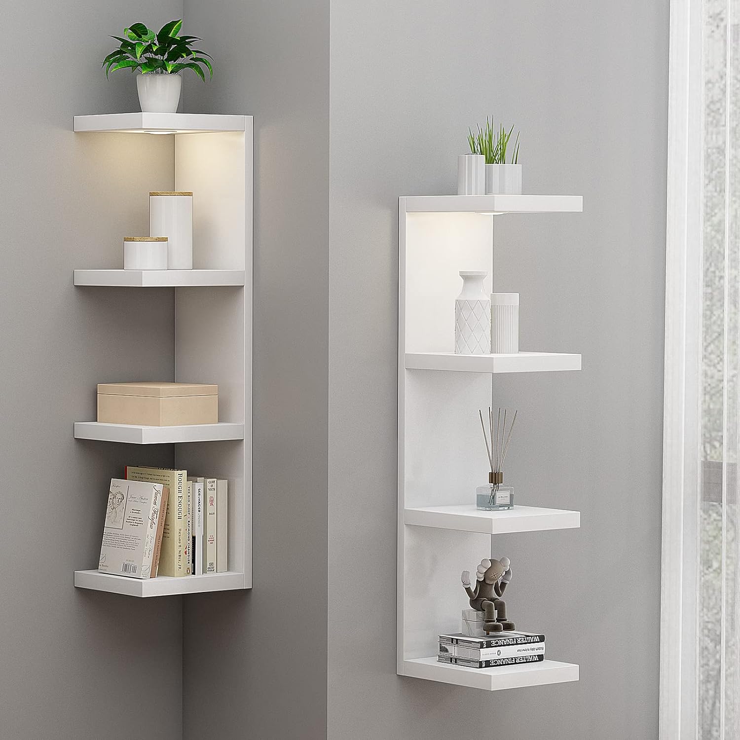 White Floating Wall Shelf Unit with LED Light