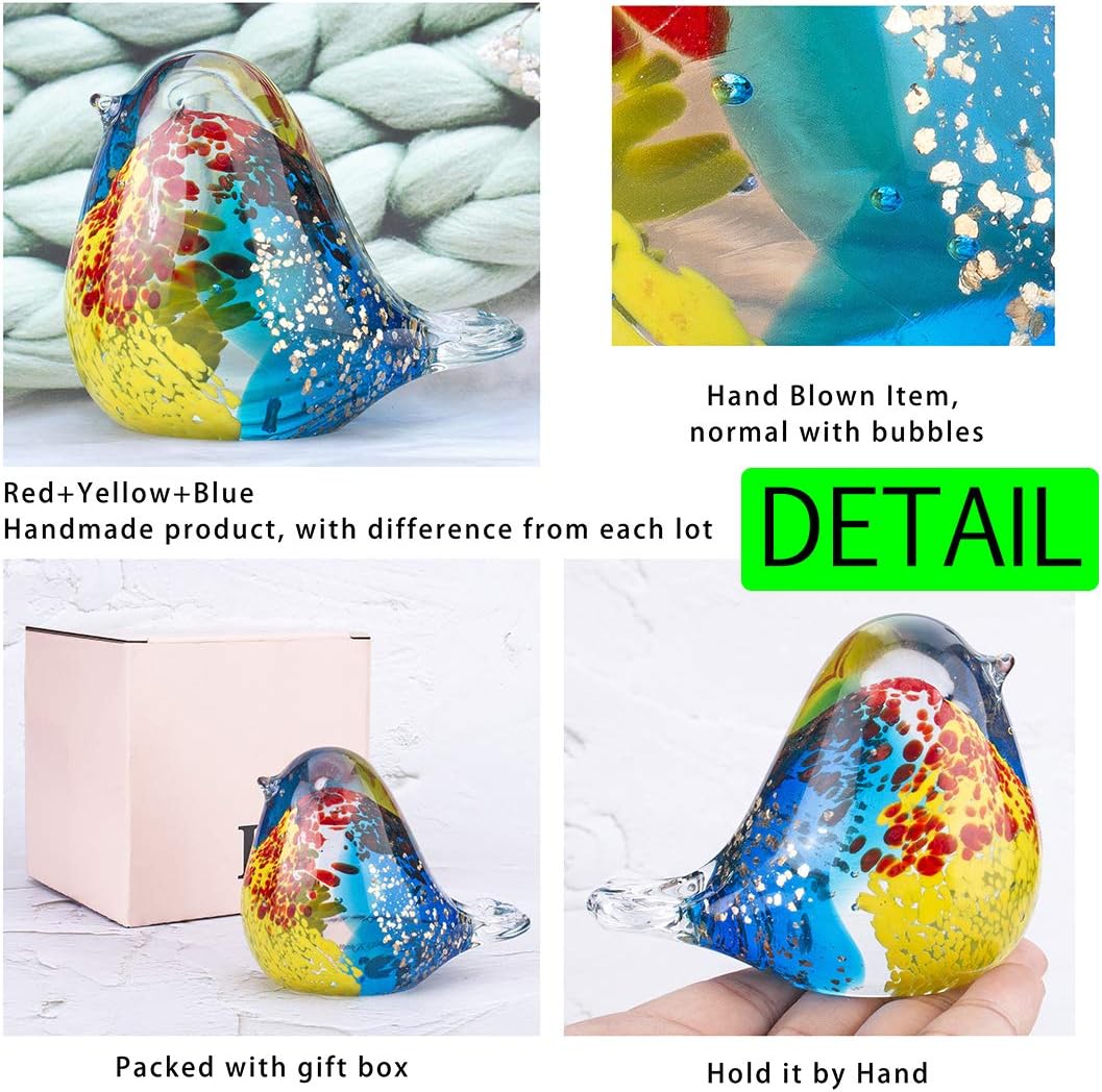QFkris Glass Bird Figurine Handmade Blown Crystal Ornament Christmas Birthday Gift