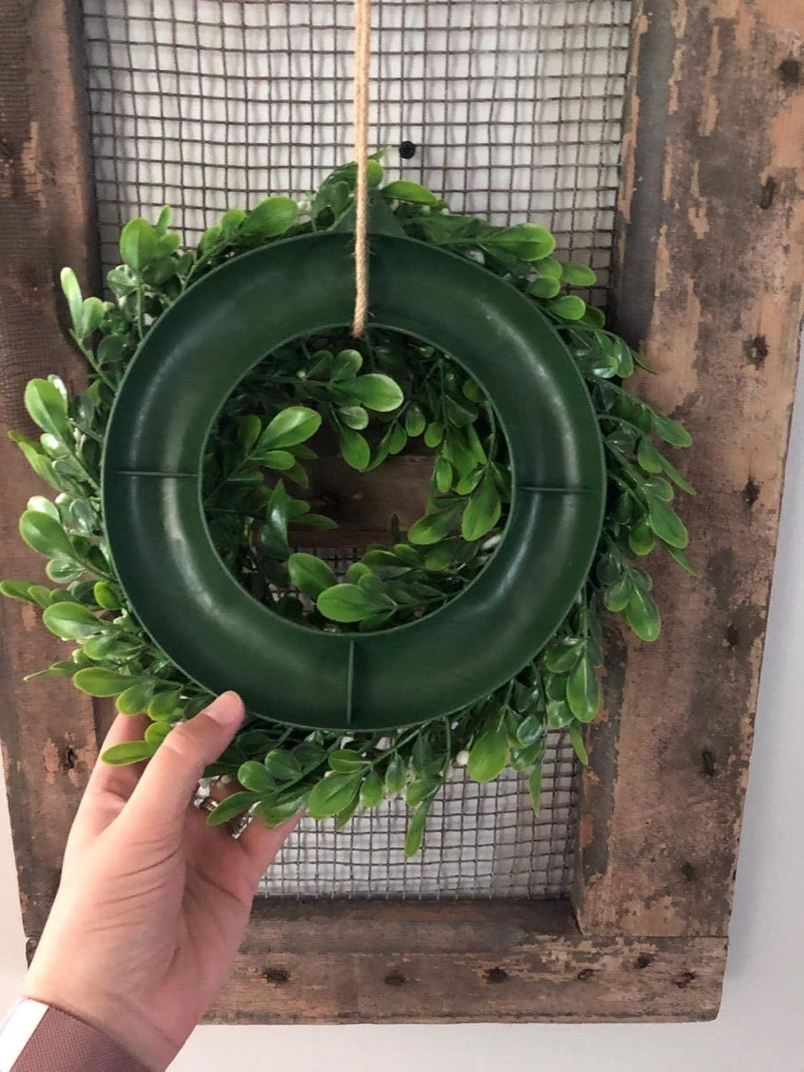 LSKYTOP 2 Pcs Artificial Boxwood Wreath with White Flowers