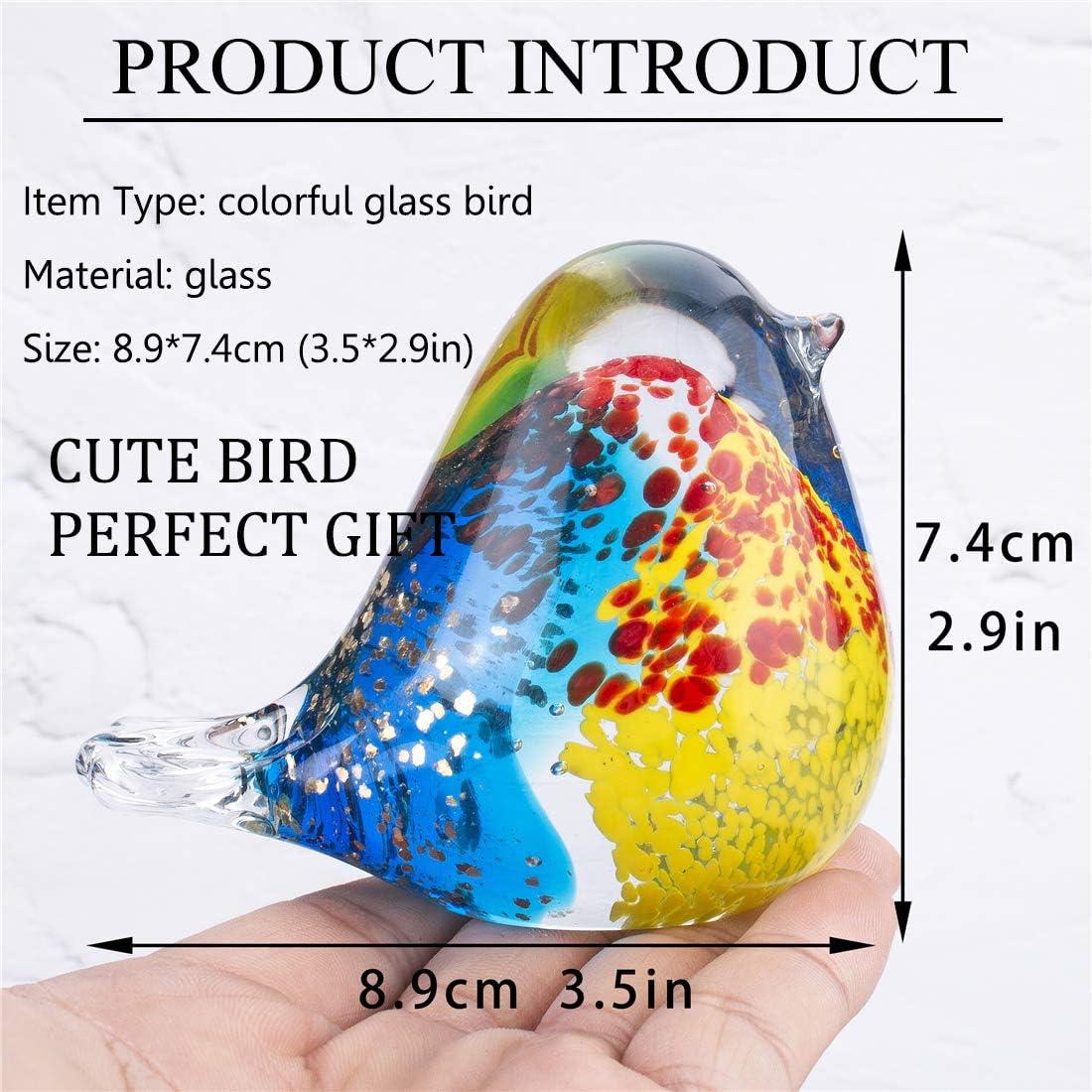 QFkris Glass Bird Figurine Handmade Blown Crystal Ornament Christmas Birthday Gift