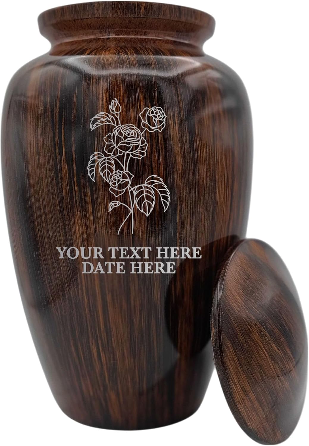 Custom Cremation Urn with Painted Wood Finish and Floral Design