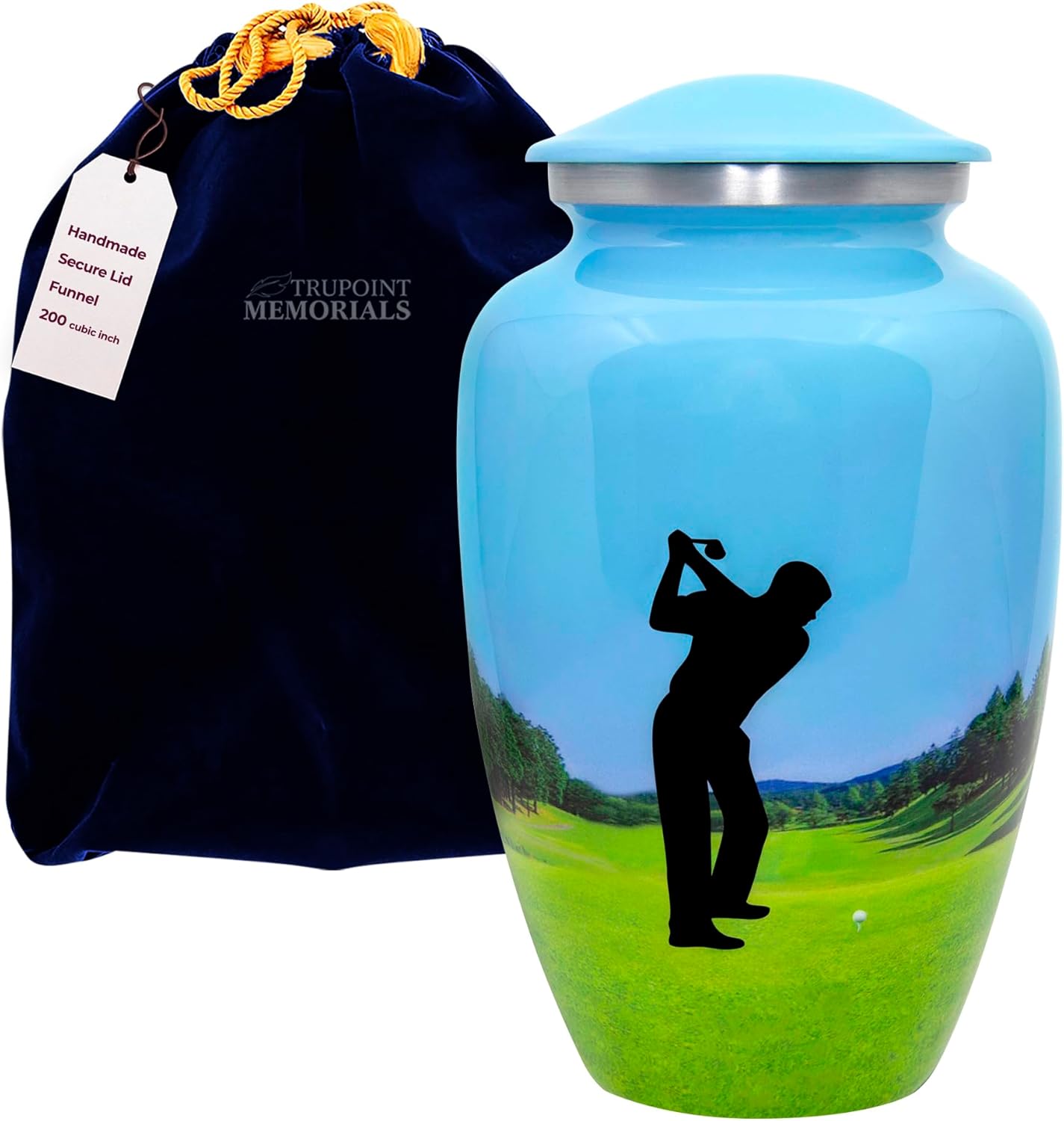 Trupoint Memorials Cremation Urn for Ashes - Blue Green Golf Design