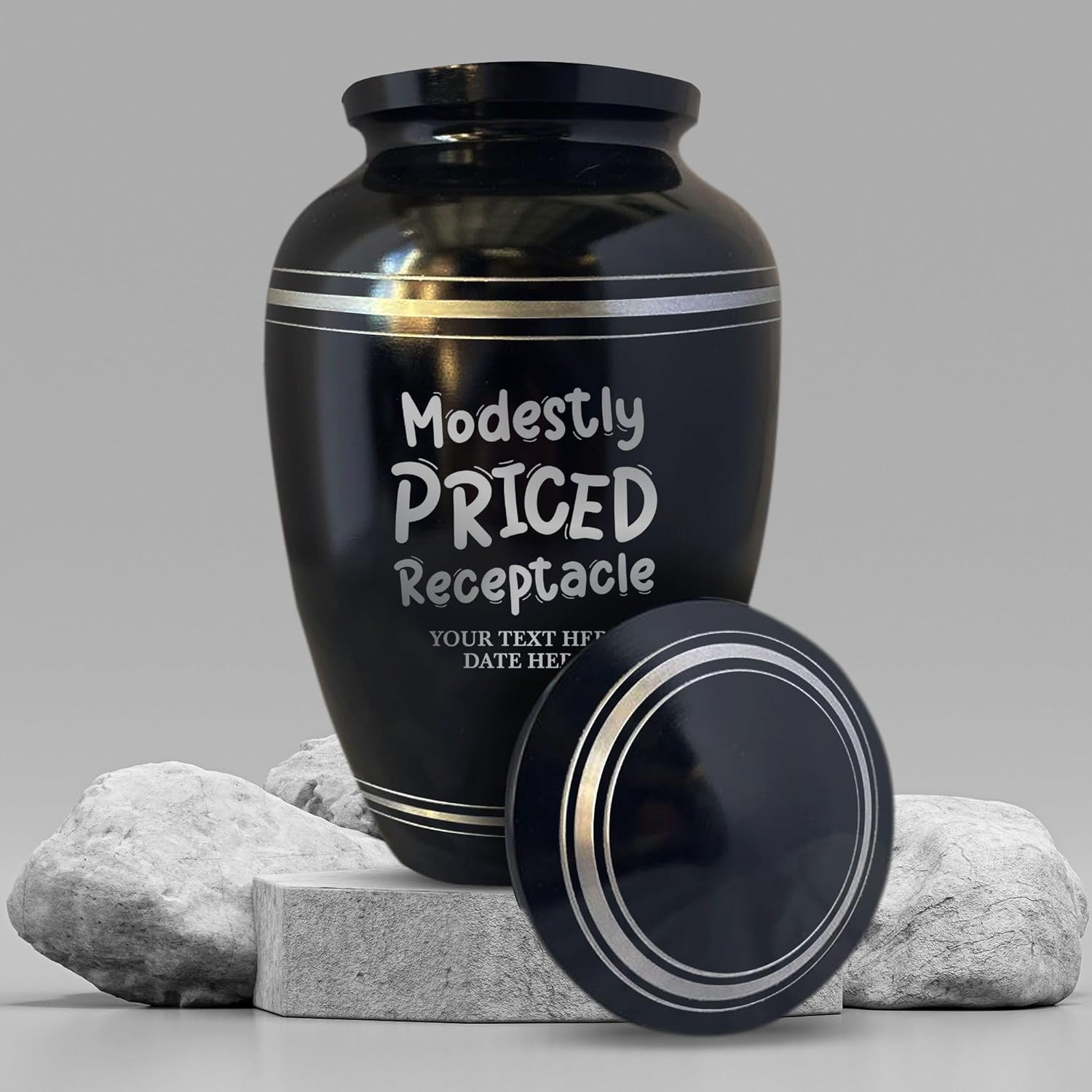 Personalized Aluminum Cremation Urn with Name and Humorous Design
