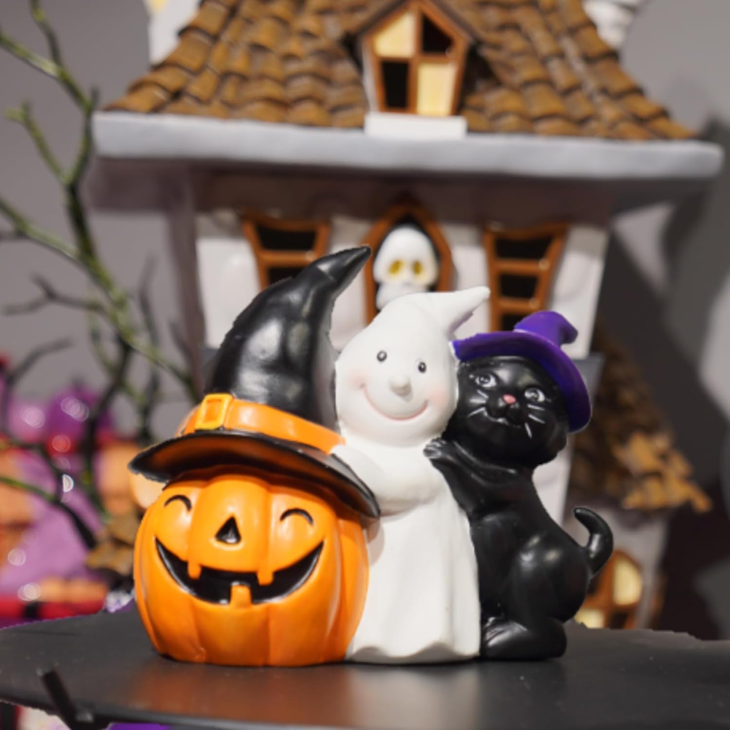 Newman House Studio Halloween Ghost and Cat Figurine Set