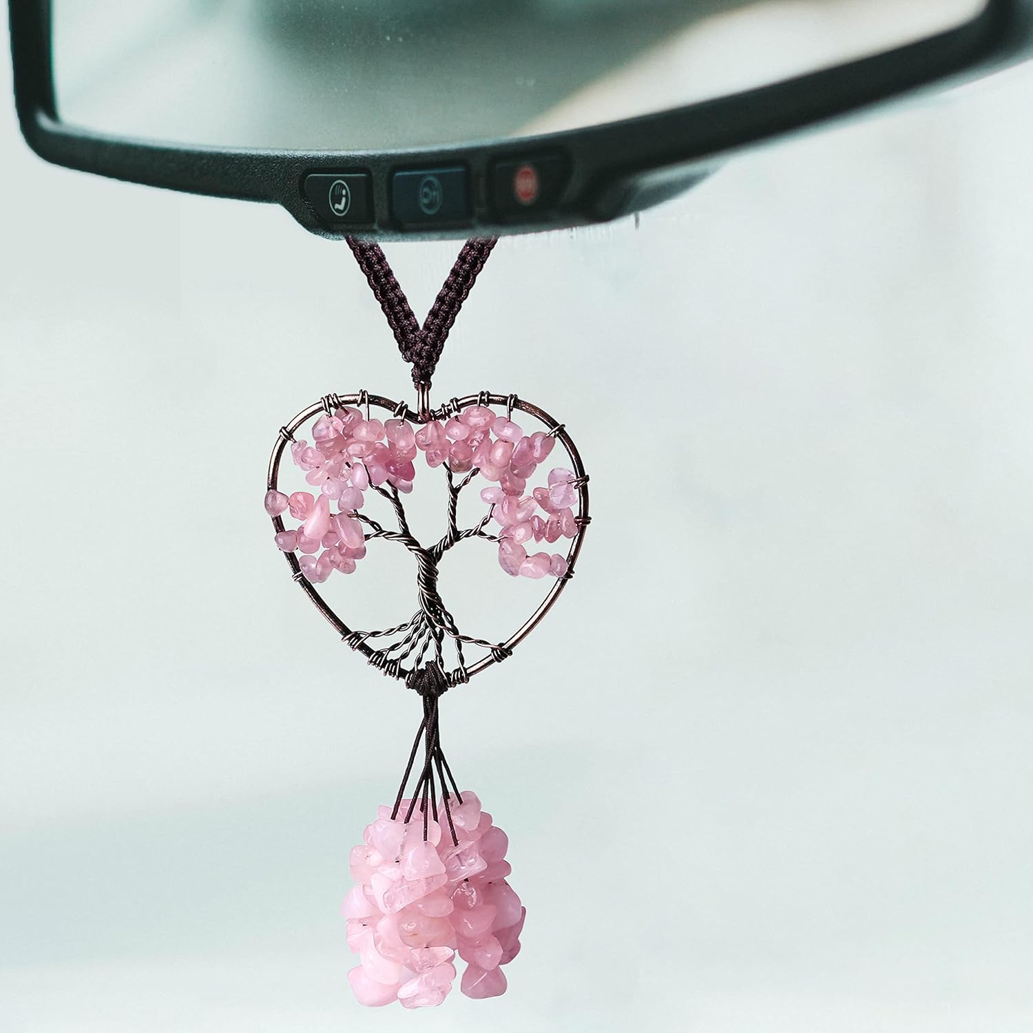DUQGUHO Pink Car Mirror Hanging Ornament Rose Quartz