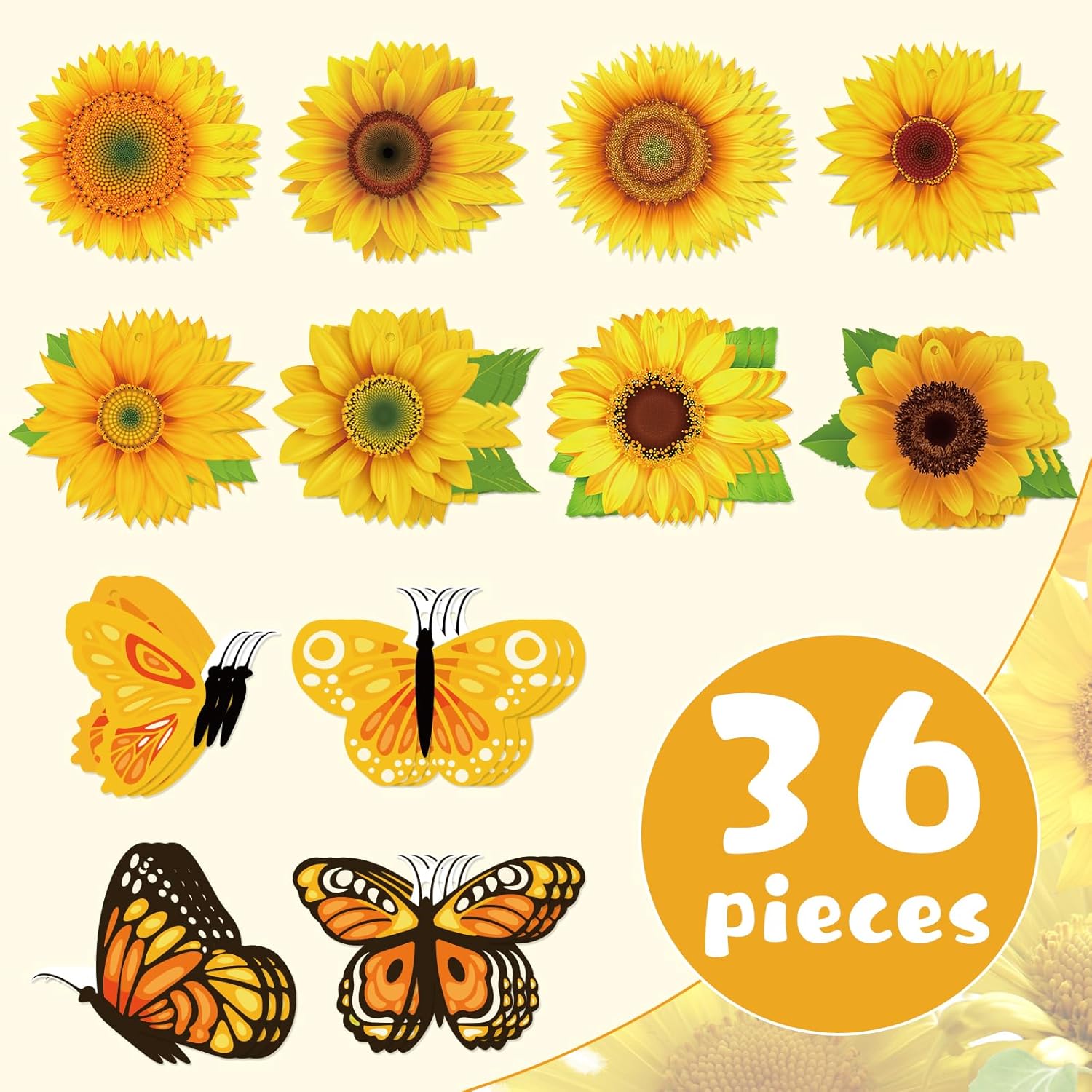 36 Pcs Spring Tree Hanging Decorations Sunflower Butterfly Set