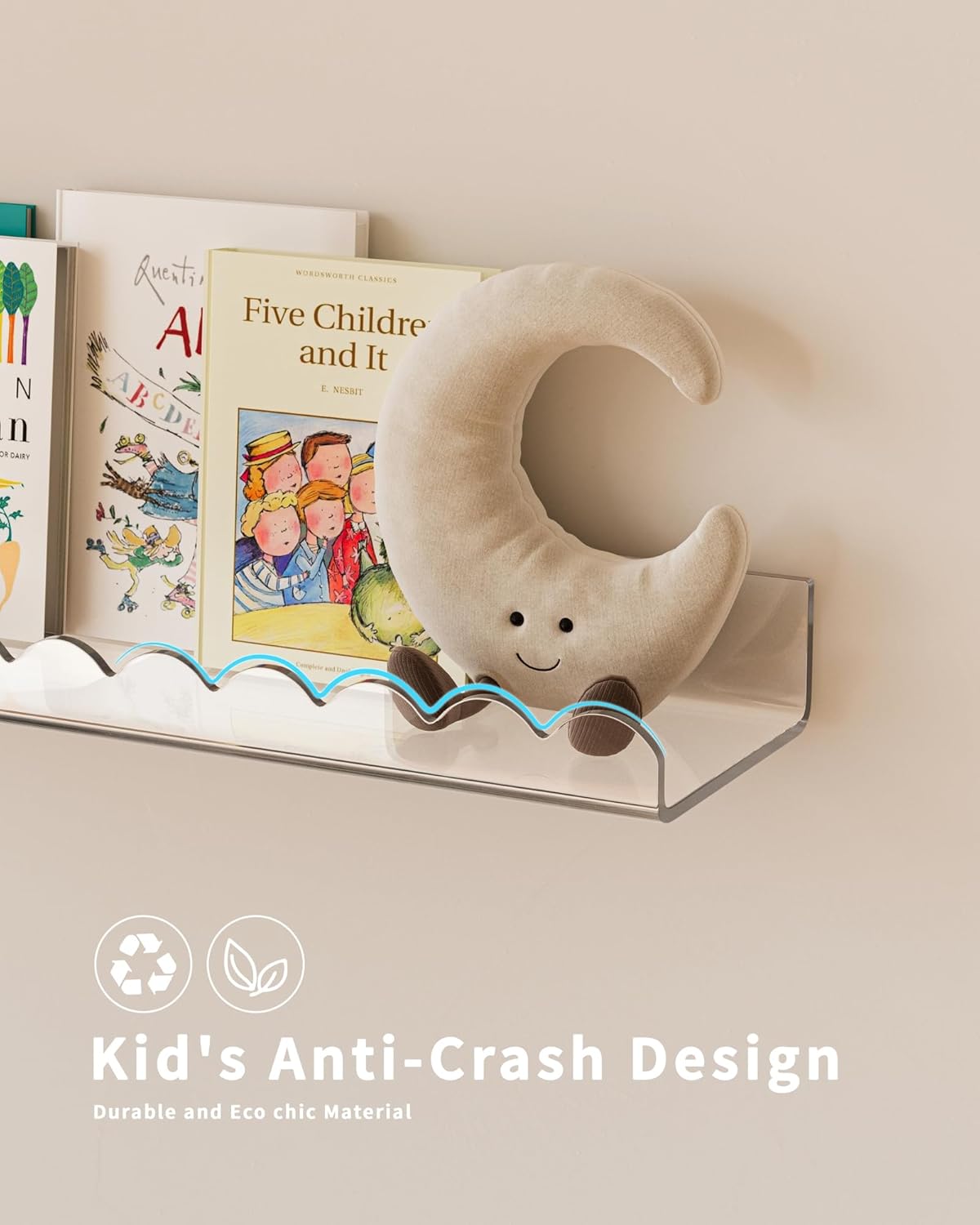 GW Gruwald 4 Pack Clear Acrylic Floating Book Shelves for Kids Room
