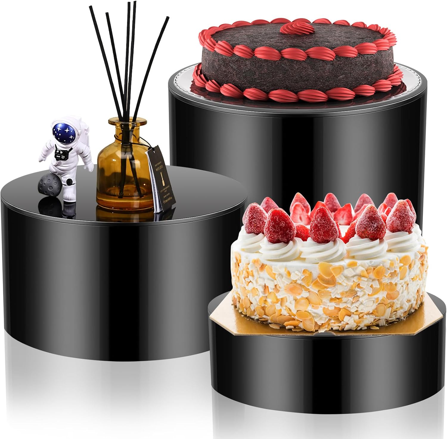 Weysat 3 Pcs Acrylic Risers for Display Black Cylinder Nesting