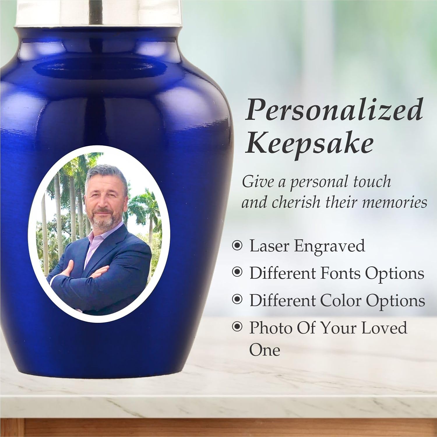 Personalized Photo Cremation Urn - Decorative Urns for Adult Ashes