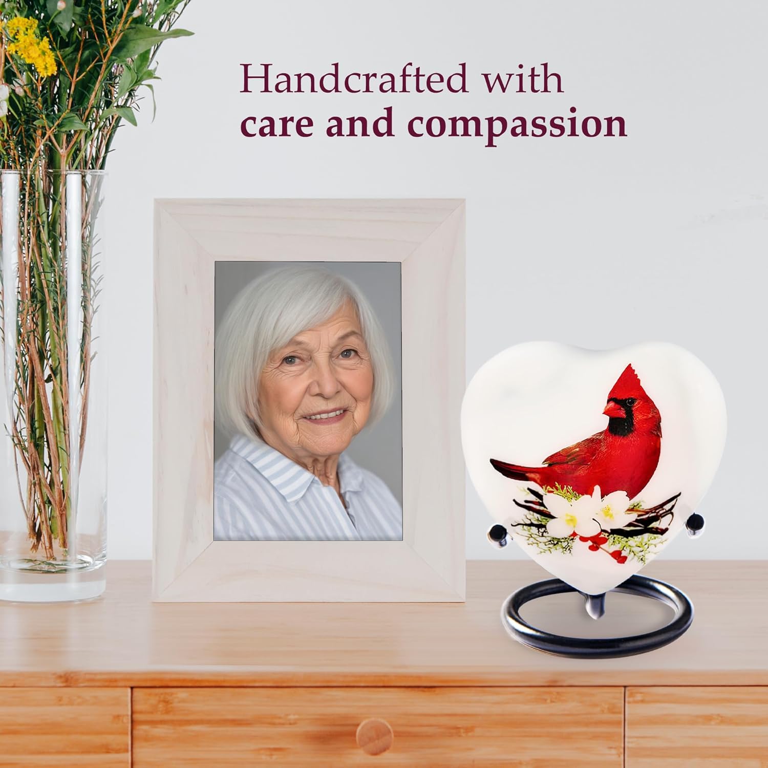 Trupoint Memorials Red Cardinal Heart Urn with Stand
