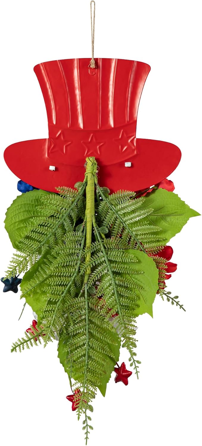 Glitzhome 22 Inch Patriotic Top Hat Hydrangea Wall Decor