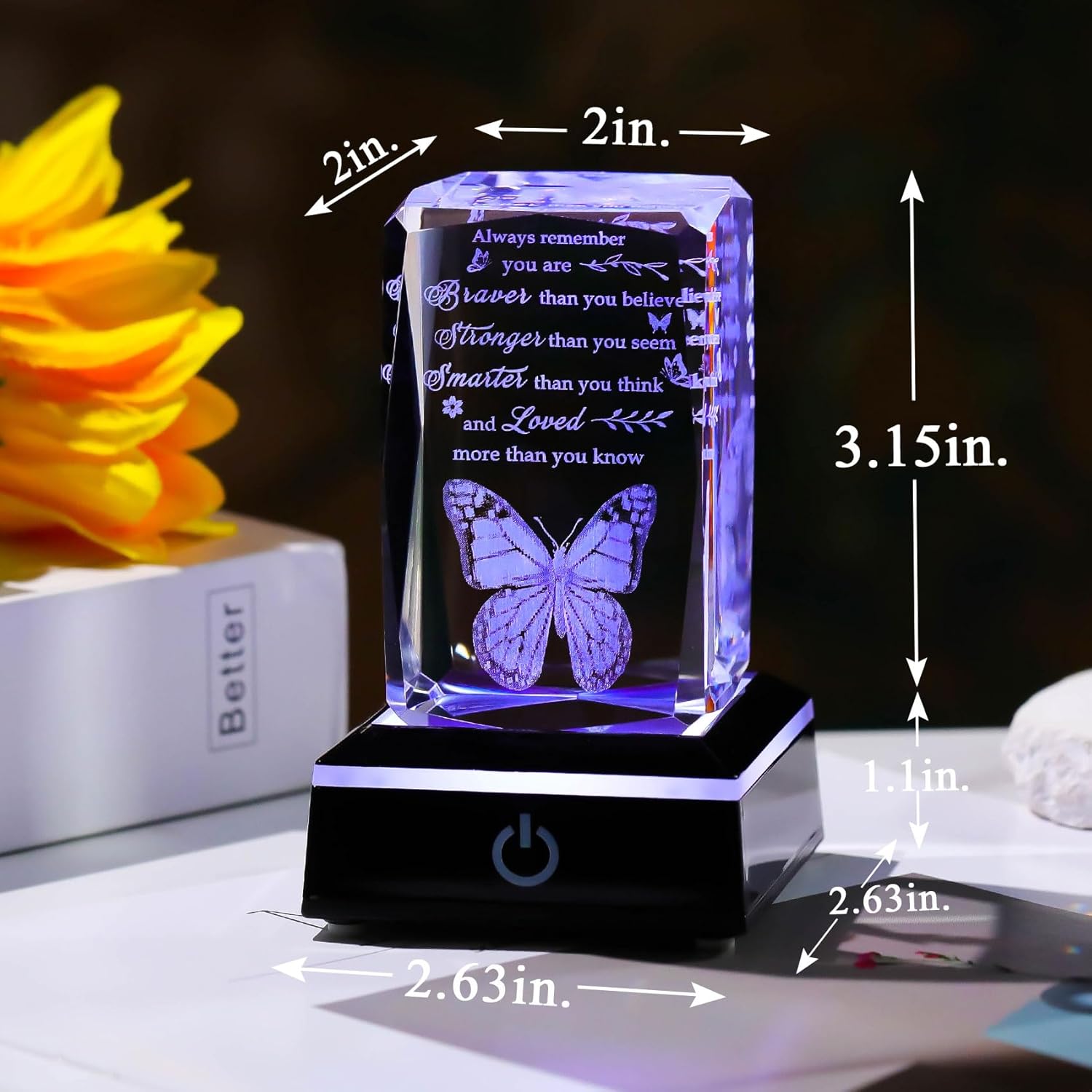 Movdyka 3D Crystal Butterfly Inspirational Gift with LED Base