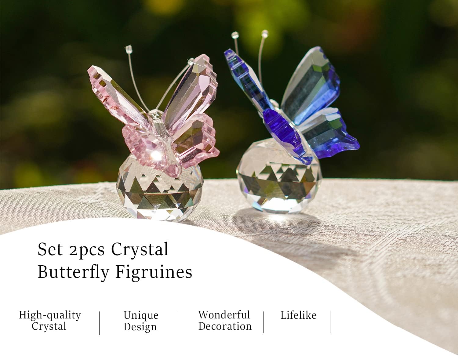 HD Crystal Butterfly Figurine Ornament with Ball Base 2pcs