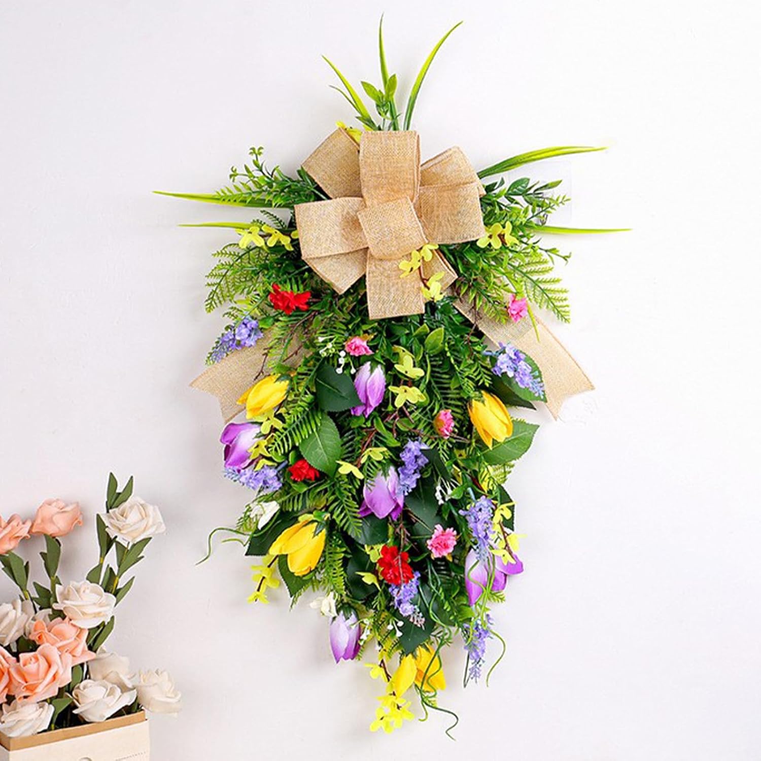 Tulips Teardrop Swag Decor Spring Door Hanging Wreath