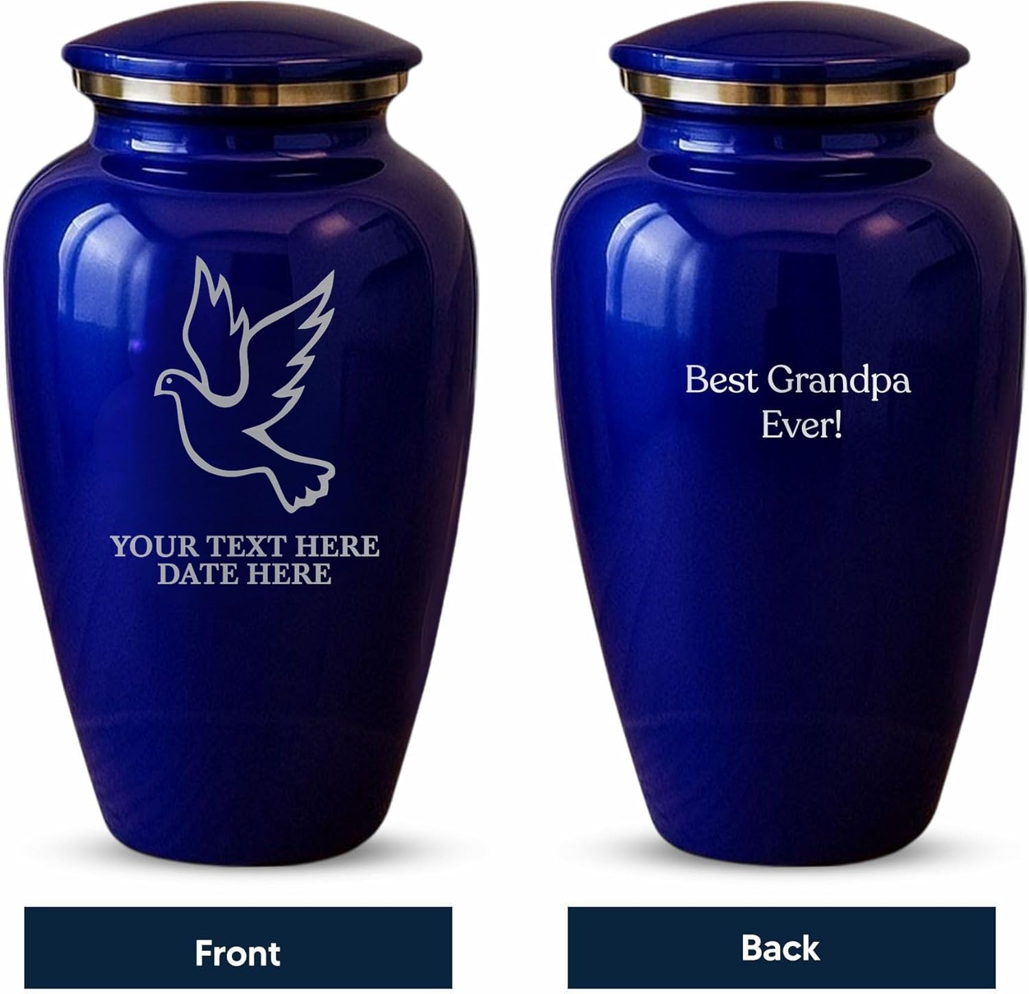 Custom Purple Metal Cremation Urn with Dove Design