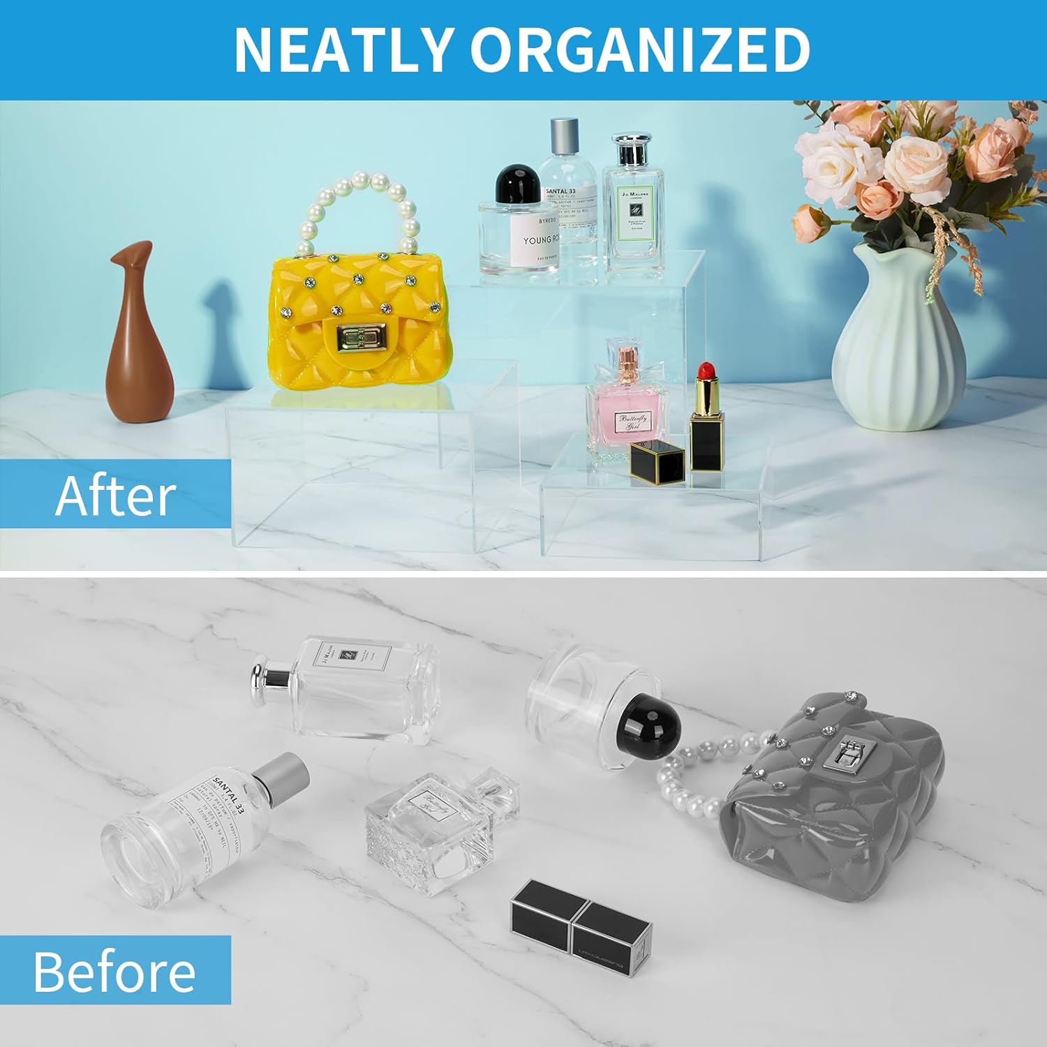 3Pcs Clear Acrylic Risers Display Stand for Jewelry Food
