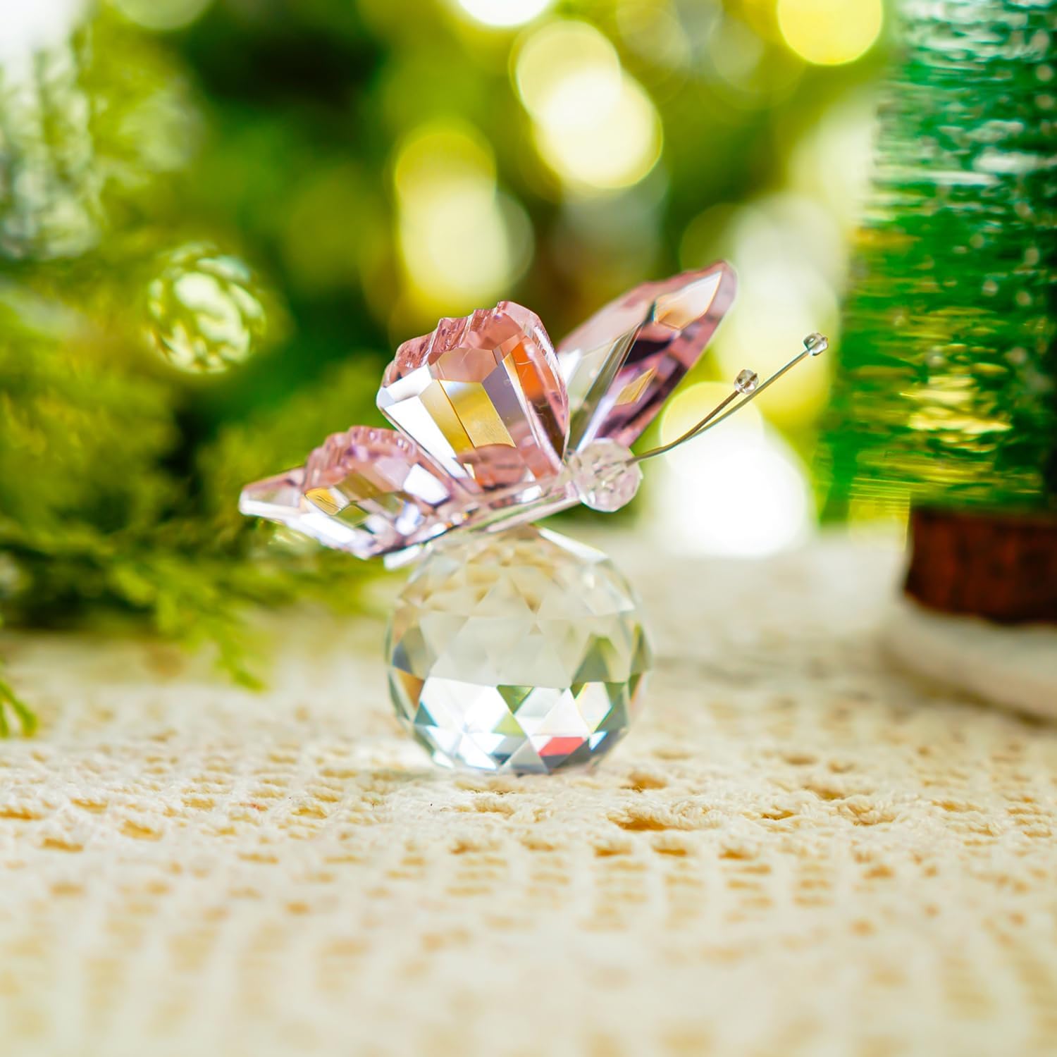 HD Pink Crystal Butterfly and Elephant Figurine Set