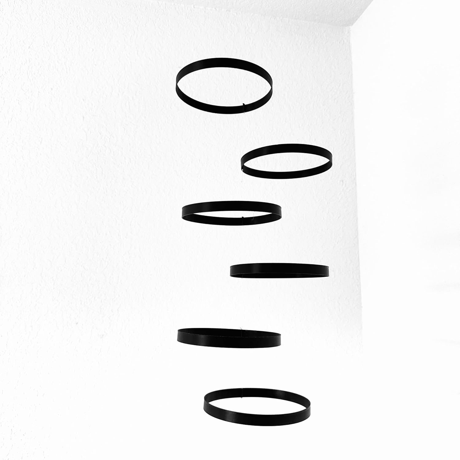 Modern Hanging Mobile with 6 Black Rings 55 - Home Decor