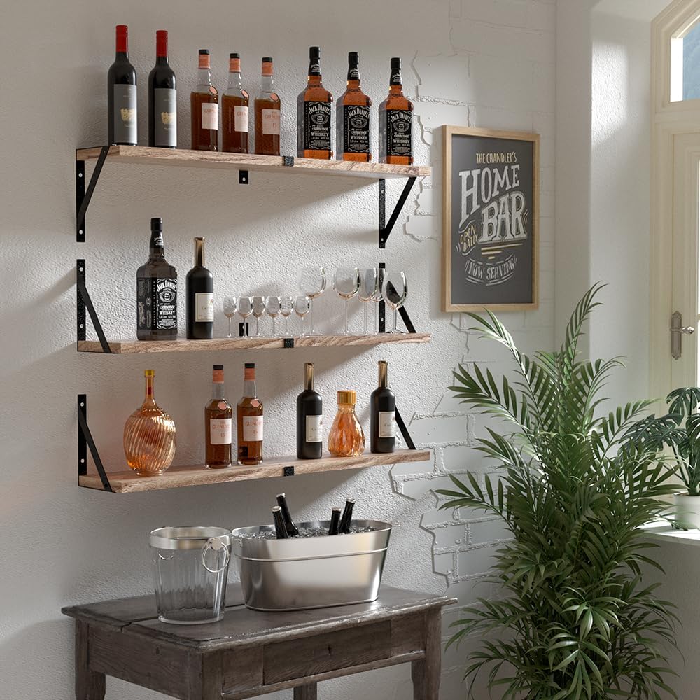 Senyh Floating Book Shelves Set of 3 33 Inch Long Wood Wall Shelf