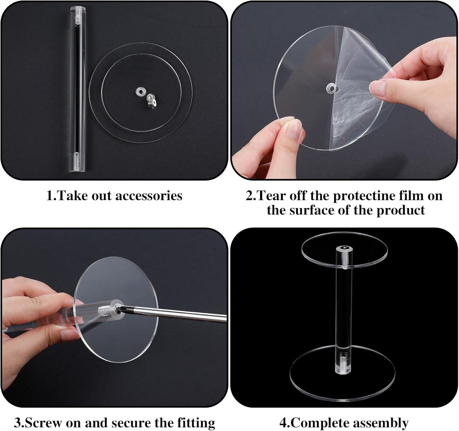 Soaoo 4 Round Acrylic Display Stands Set for Jewelry Hats Watches