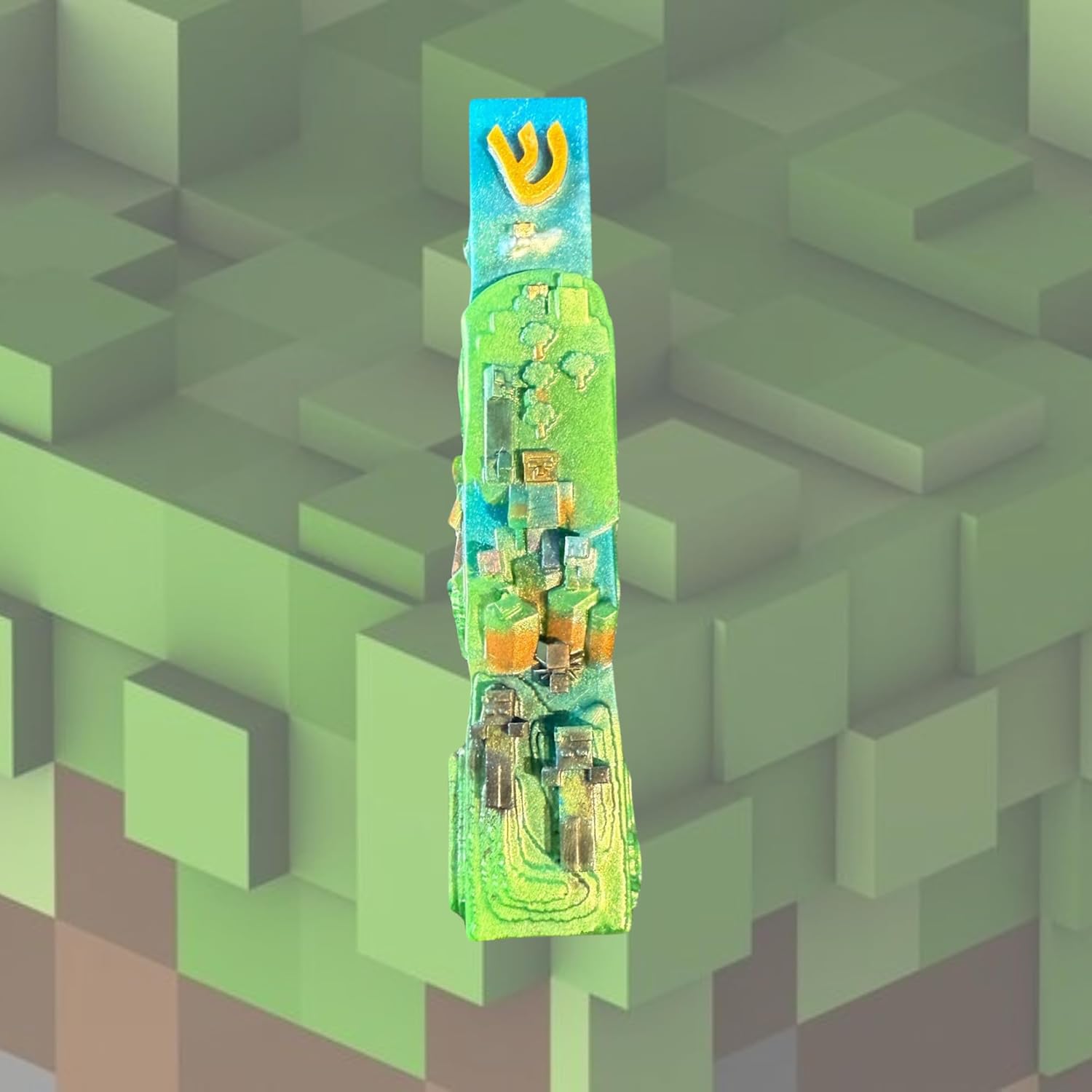 Handmade Mine Pixel Mezuzah Case for Jewish Kids Room