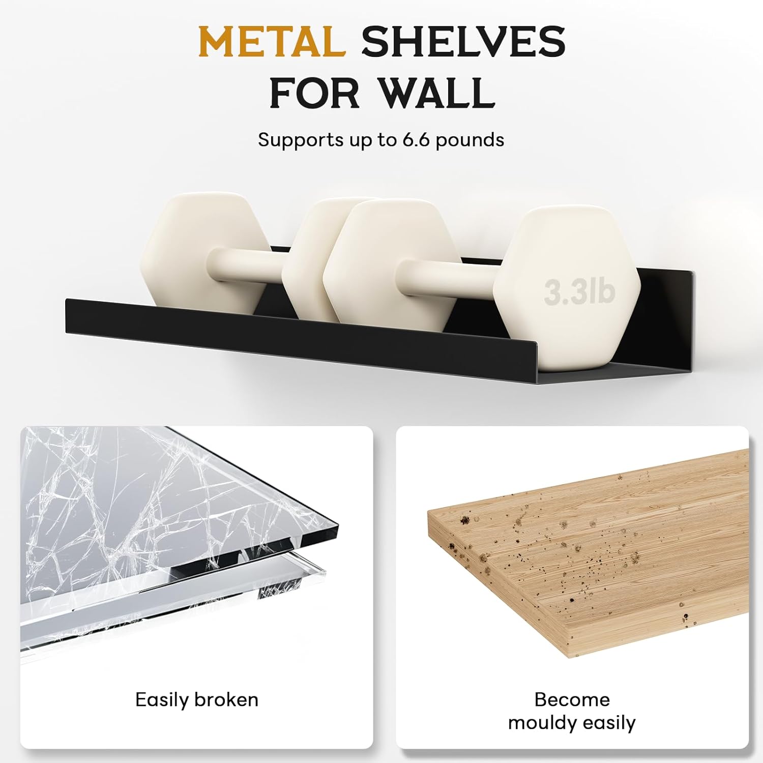 4 Pack Gold Metal Floating Wall Shelves for Decor