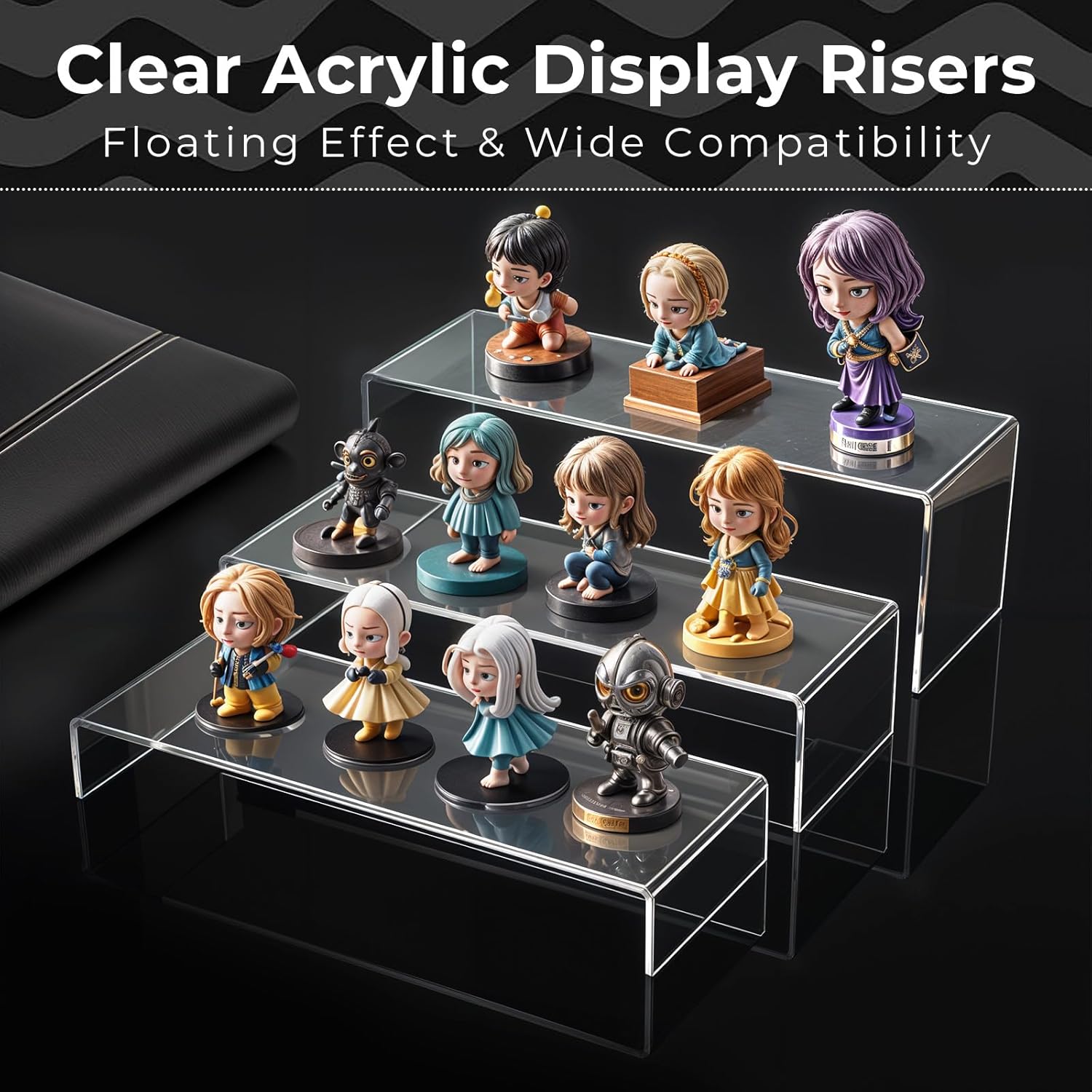 6Pcs Clear Rectangular Acrylic Display Risers for Collectibles and Jewelry
