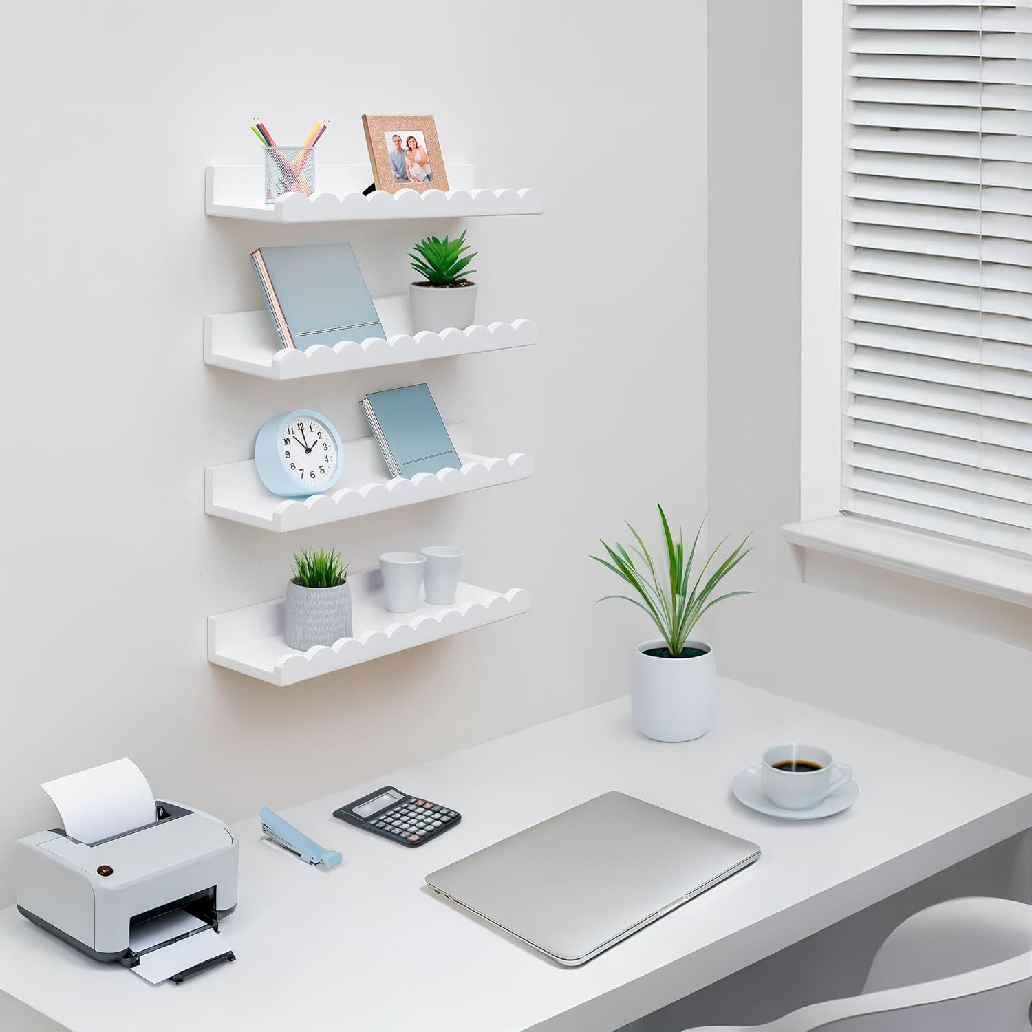 Scalloped Floating Book Shelves Set of 4 White Nursery Shelves