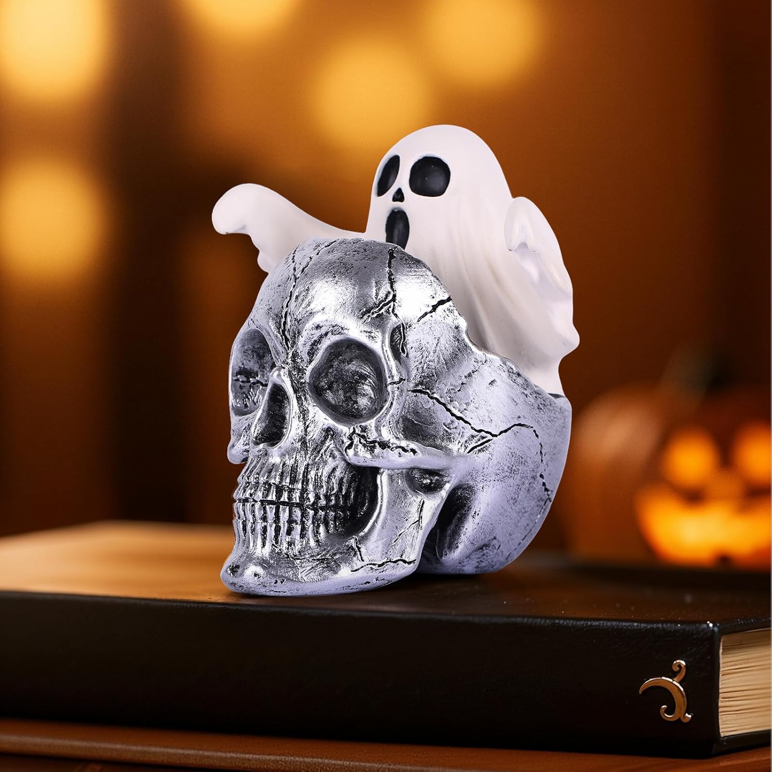 LCCCK Mini Skull with Ghost Halloween Decor Figurine